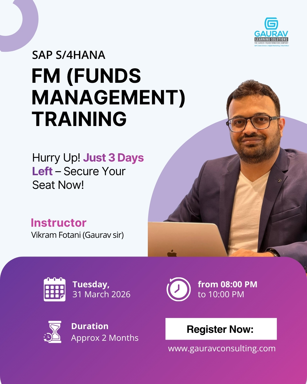 Gaurav Learning Solutions Facebook ad: Only 3 Days Left to Start!