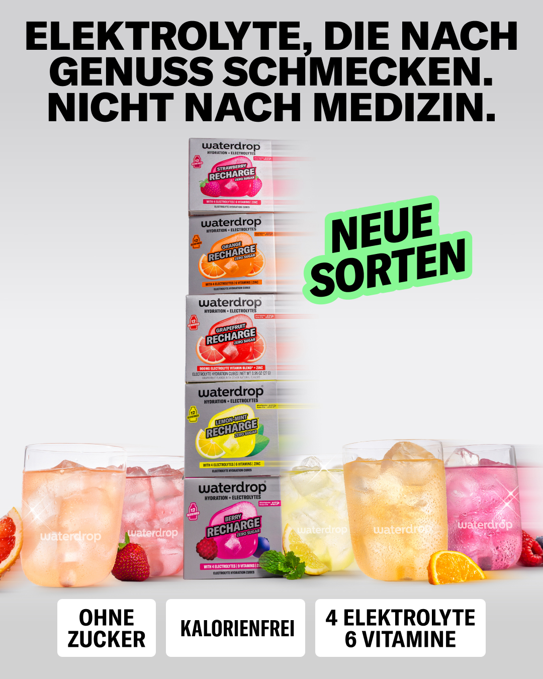 waterdrop Facebook ad: ELEKTROLYTE FÜR JEDE GELEGENHEIT