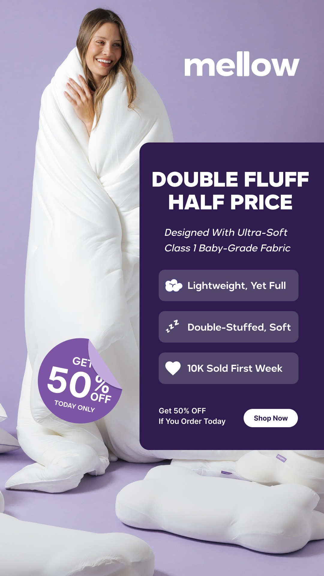 Mellow Bedding Facebook ad from Mar 11, 2026