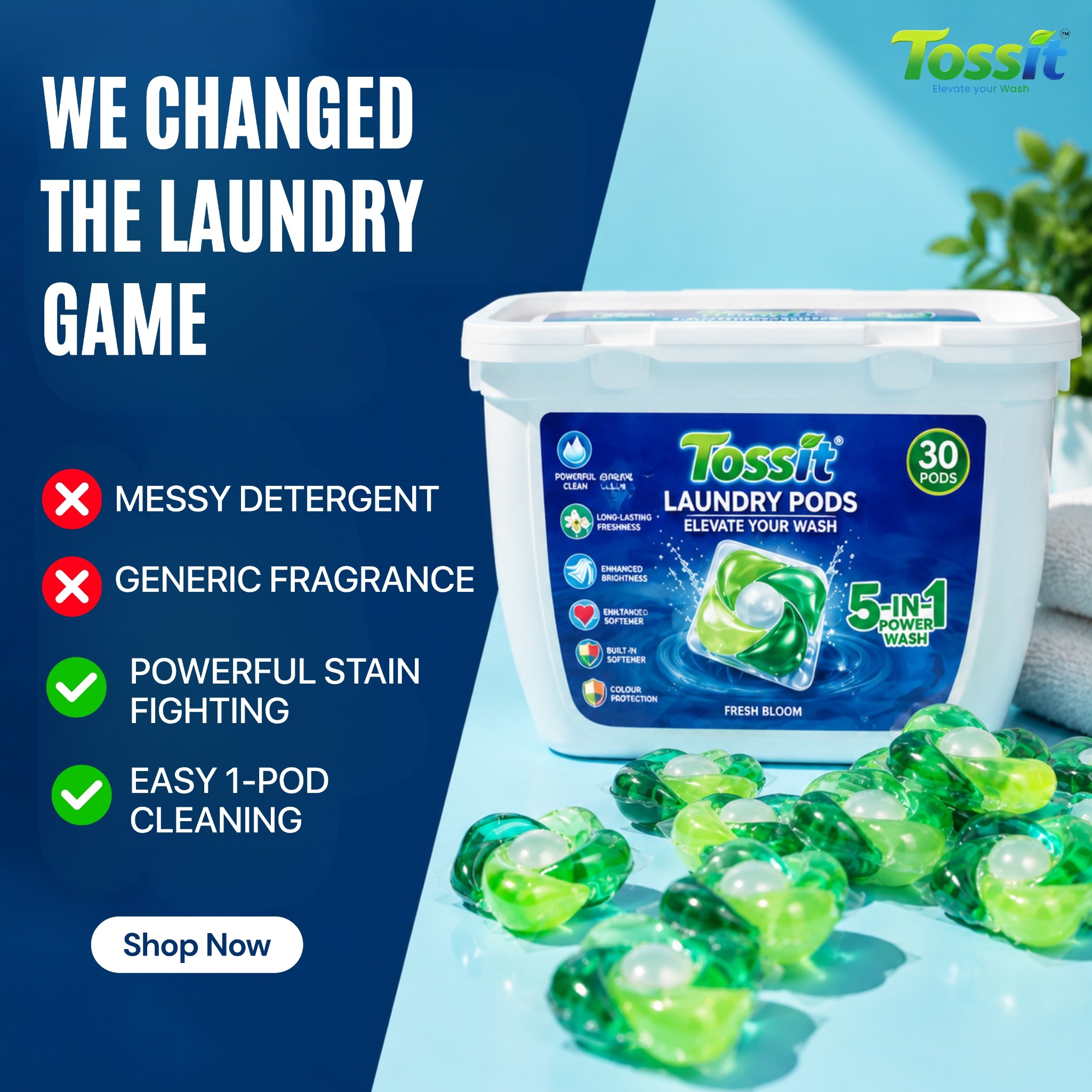 Tossit Facebook ad: Skip the Mess. Just Toss & Wash.