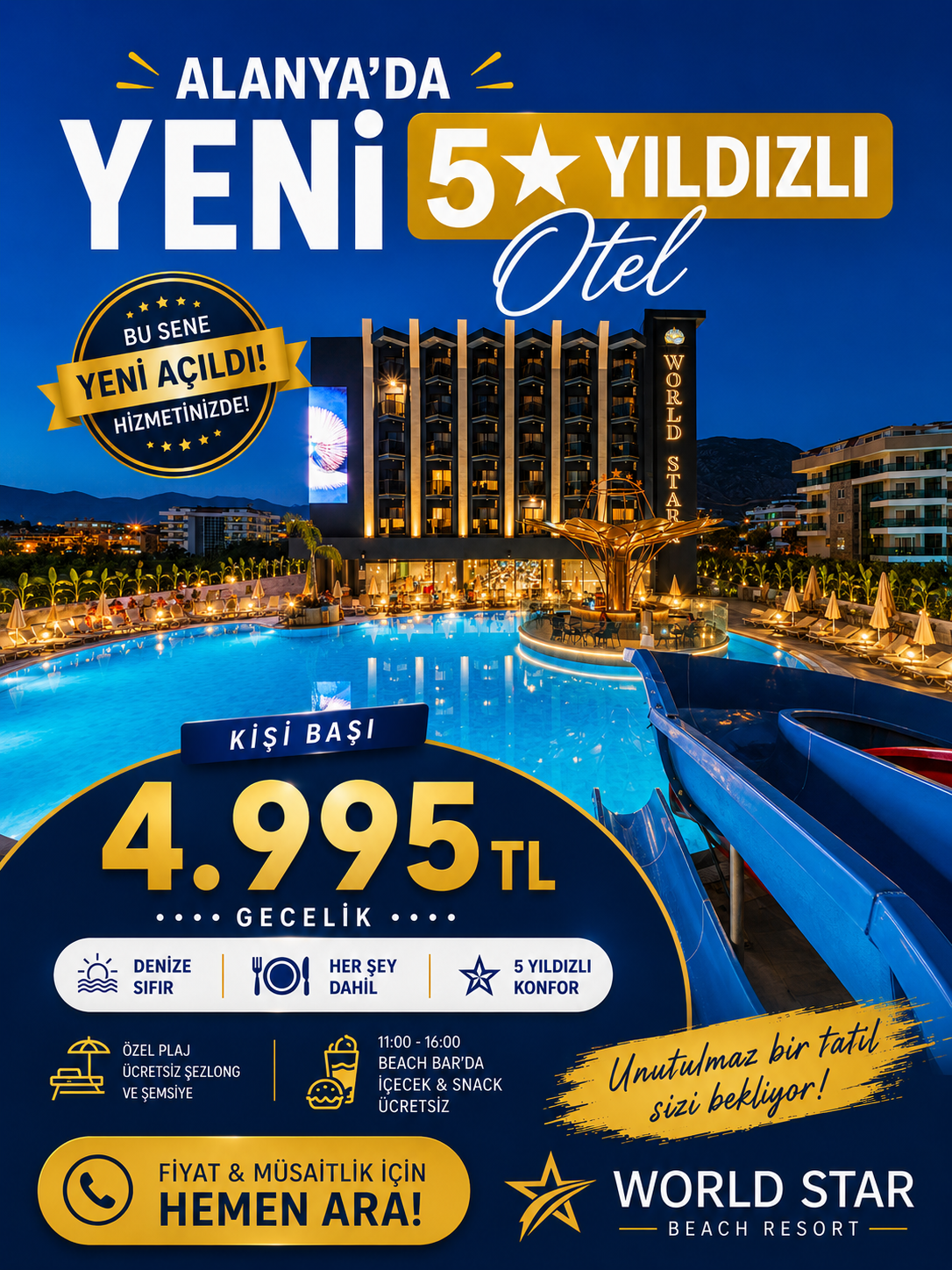 World Star Beach Resort & Spa Facebook ad: Kişi Başı Gecelik 4.995 TL