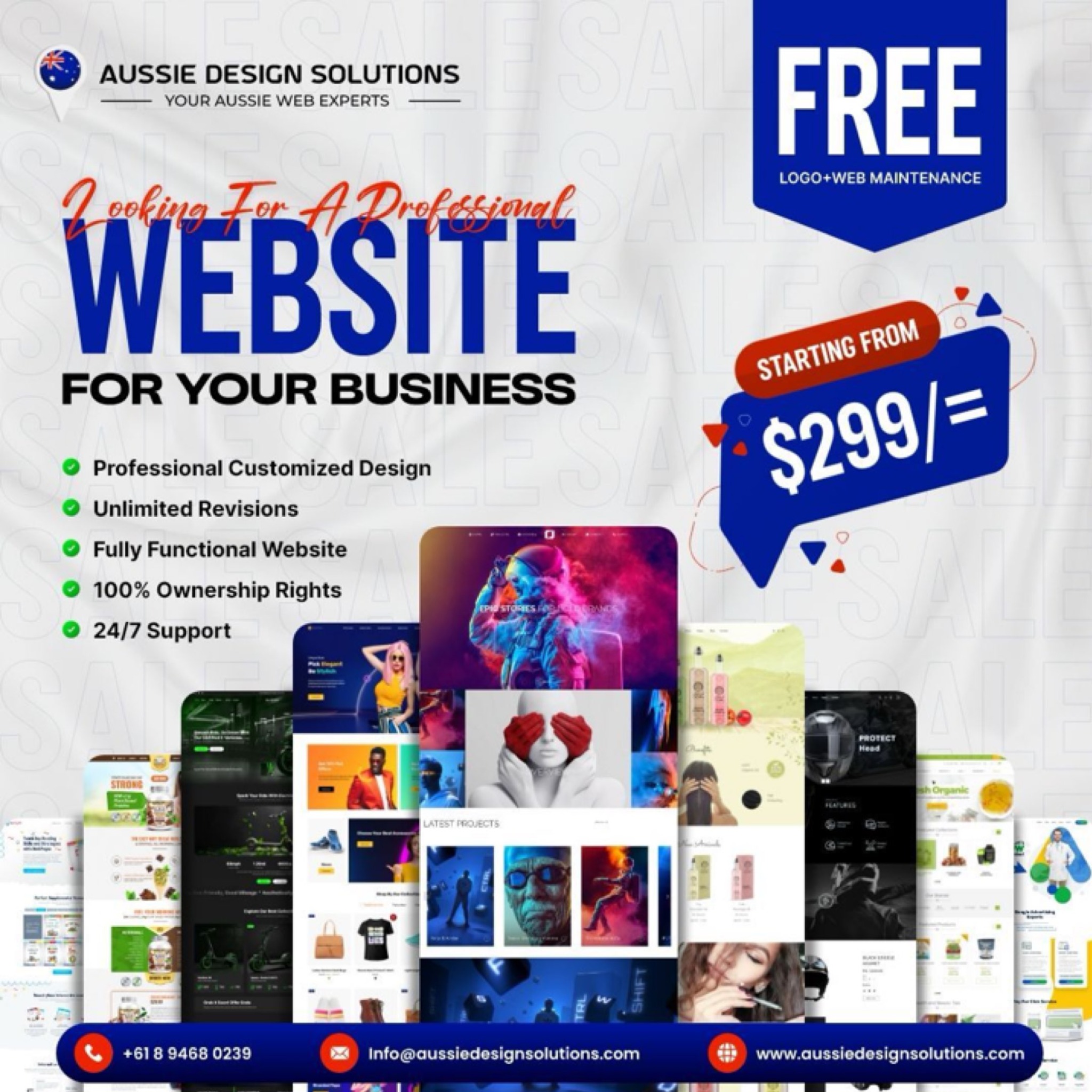 Aussie Design Solution PTY LTD Facebook ad: Get Your Website for Just $299