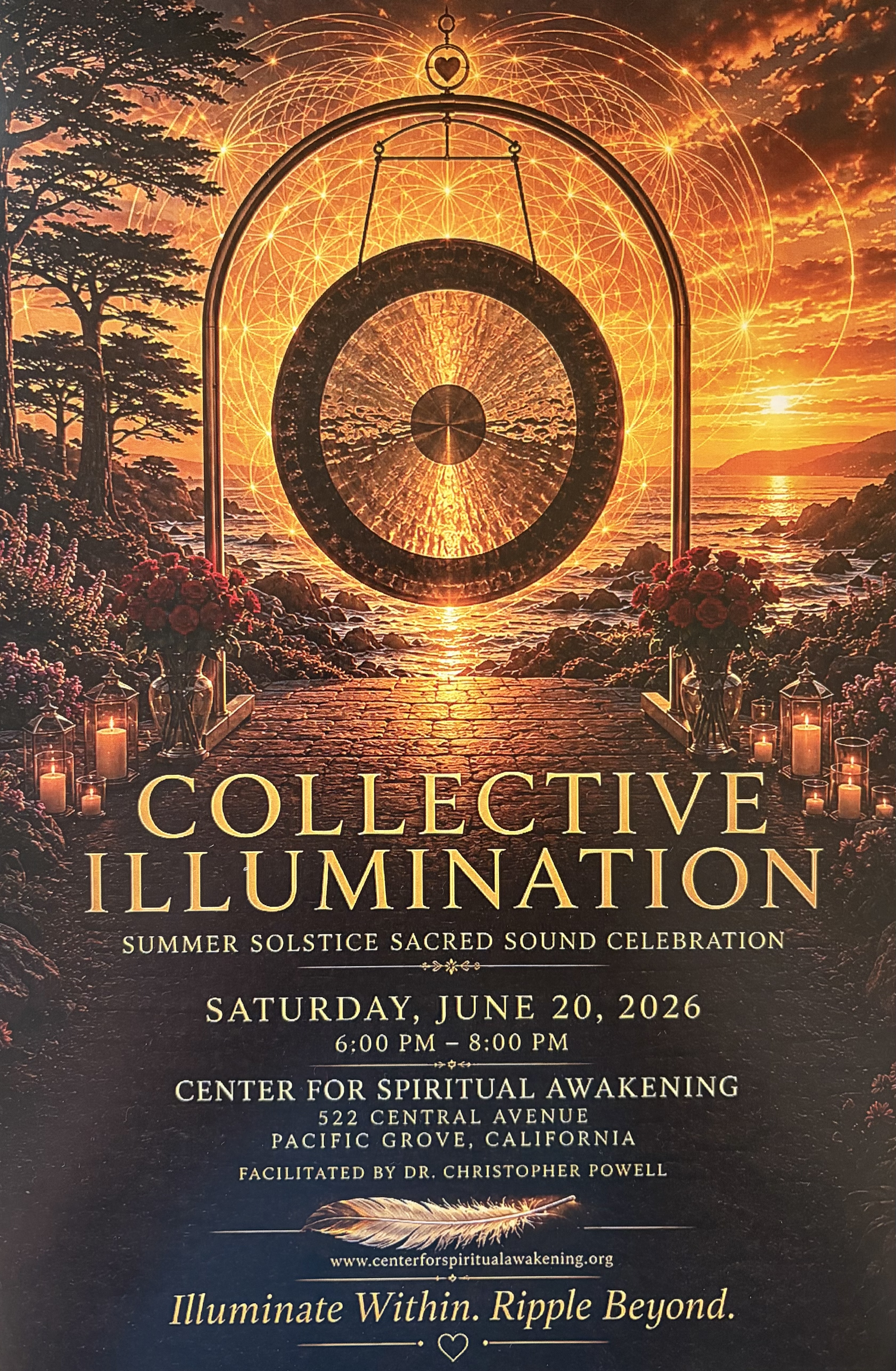 Center for Spiritual Awakening Facebook ad: Collective Illumination: Summer Solstice Sacred Sound…