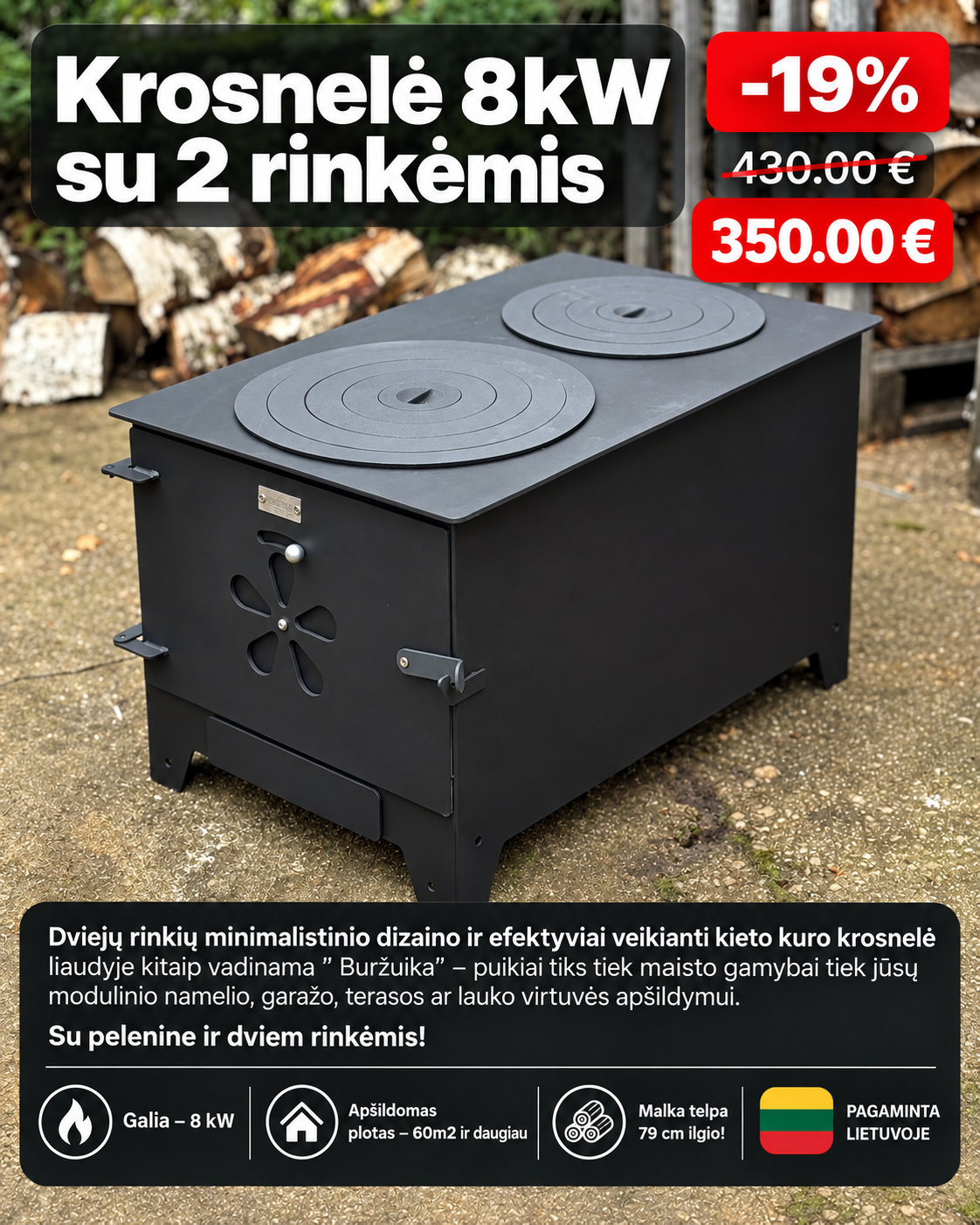 KALMETAL Facebook ad: Kieto kuro krosnelės