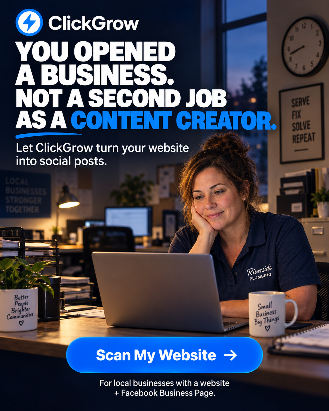 ClickGrow AI Facebook ad: Not a second job