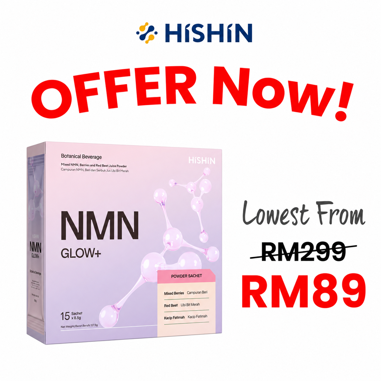 Hishin NMN Glow+ Facebook ad: Order now & get 50% OFF!
