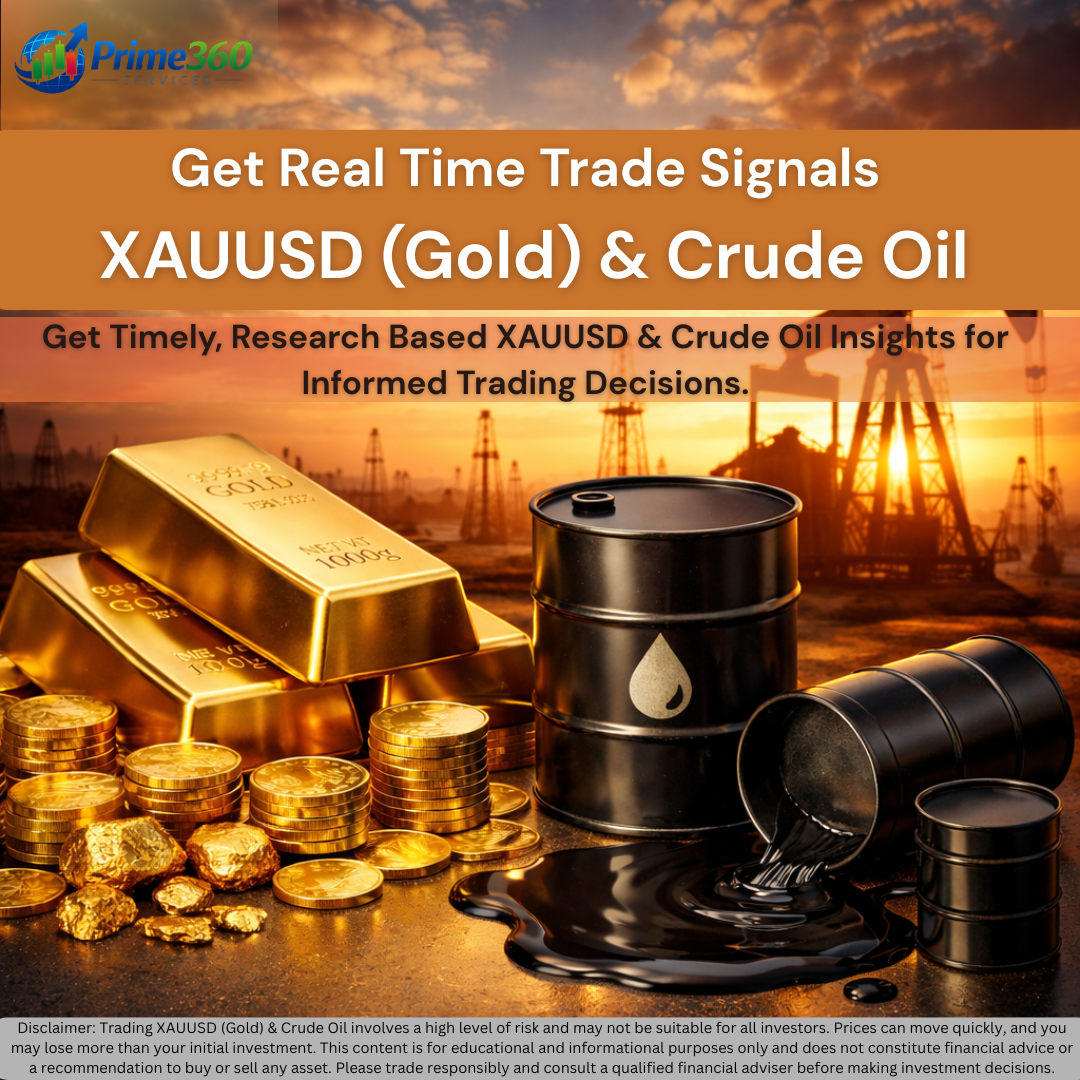 Prime360 Services Facebook ad: Trade Signals for XAUUSD & Crude Oil