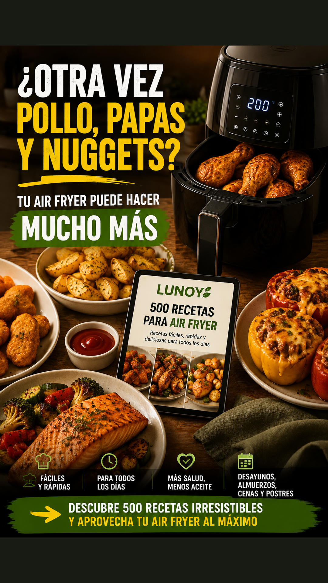 LUNOY Facebook ad: 500 recetas para sacarle más provecho a tu Air Fryer