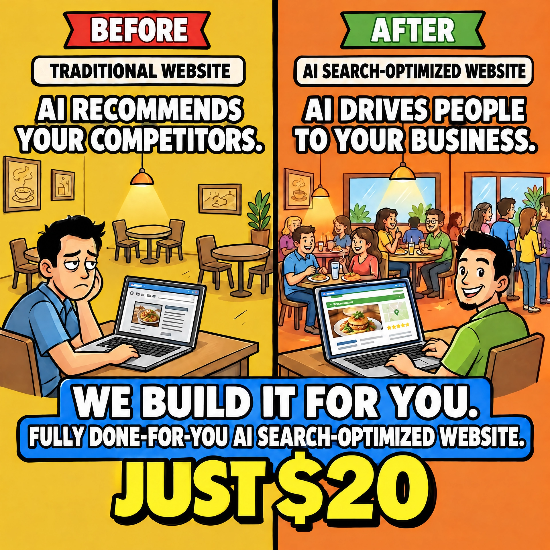 AI Middleman Academy Facebook ad: AI Search Optimized Website For $20