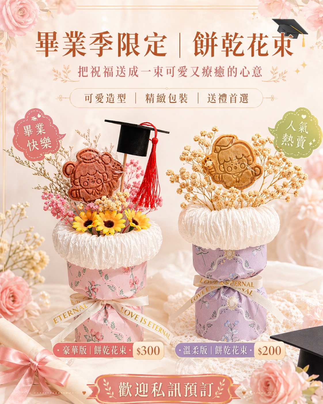 愛瑞莎創意客製化蛋糕&慶生派對場地 Facebook ad: 【畢業餅乾花束】