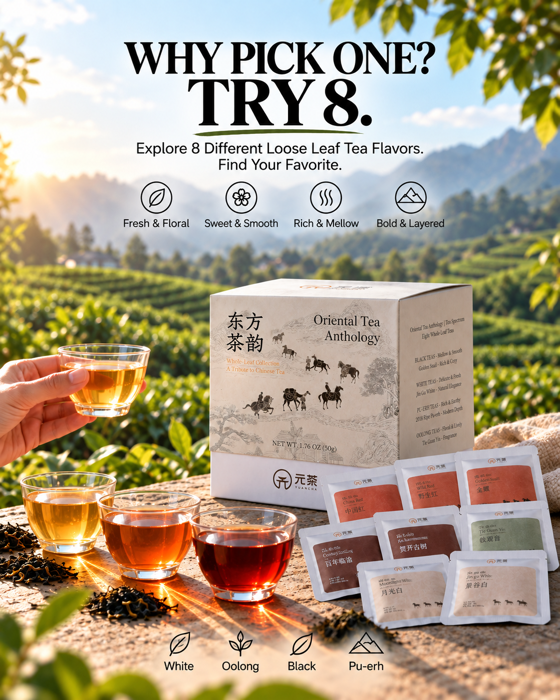 Loose Leaf Tea Lover Facebook ad: 8 Different Flavors in One Box