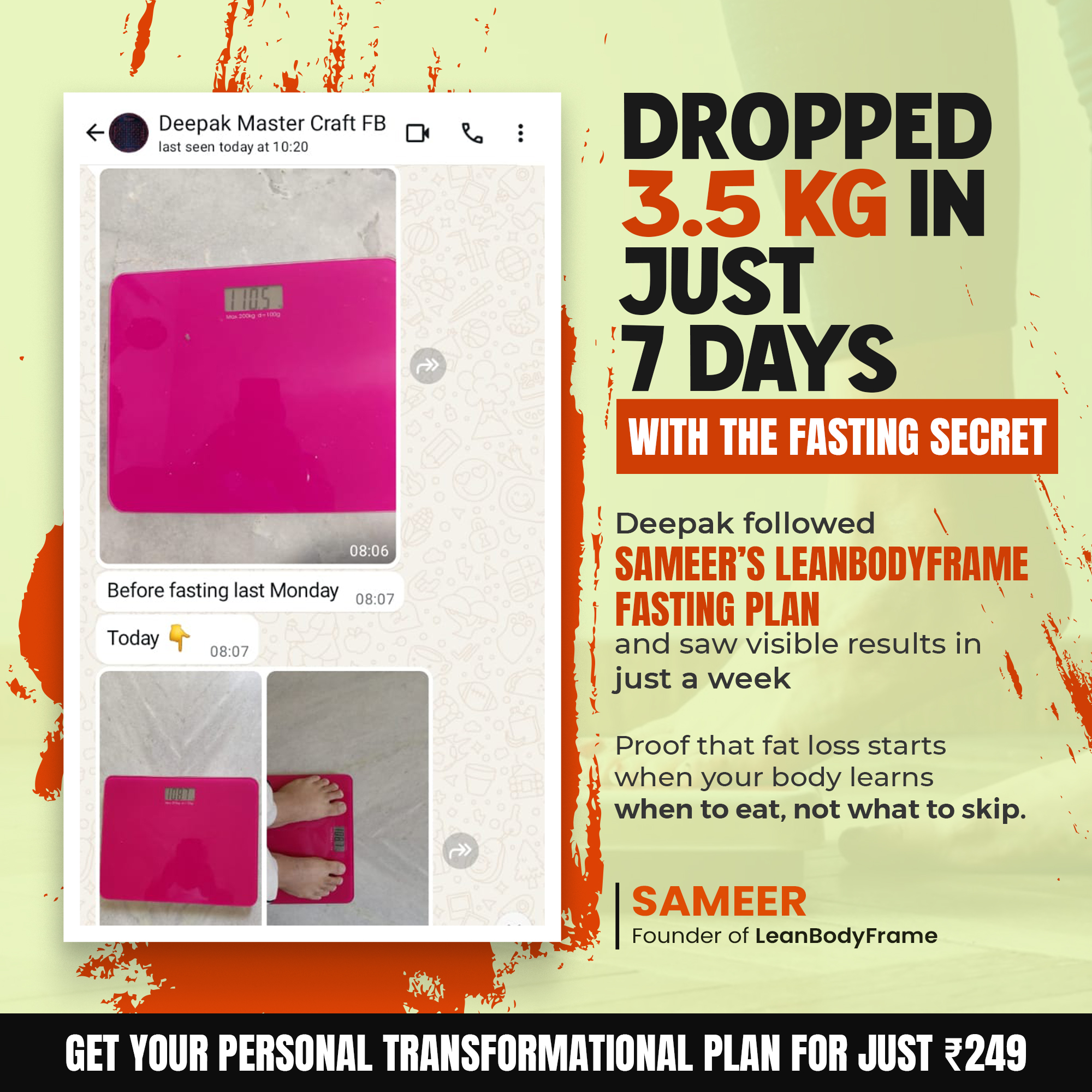 Lean Body Frame Facebook ad: Unlock My Personalized Plan for ₹249