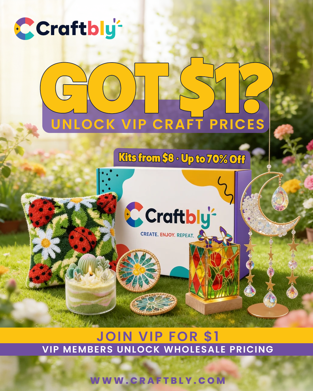 Craftbly Facebook ad: Just $1/month gets you in