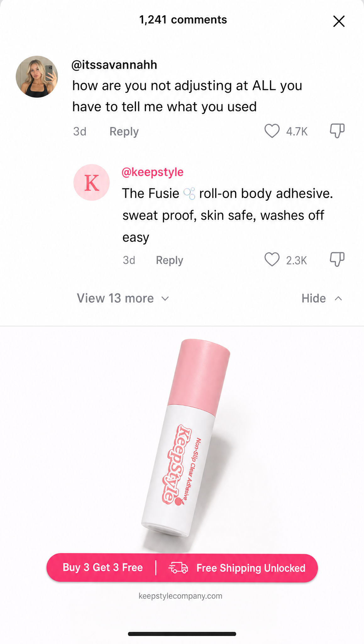 Fusie Facebook ad: Roll it on. Press. Forget about it.