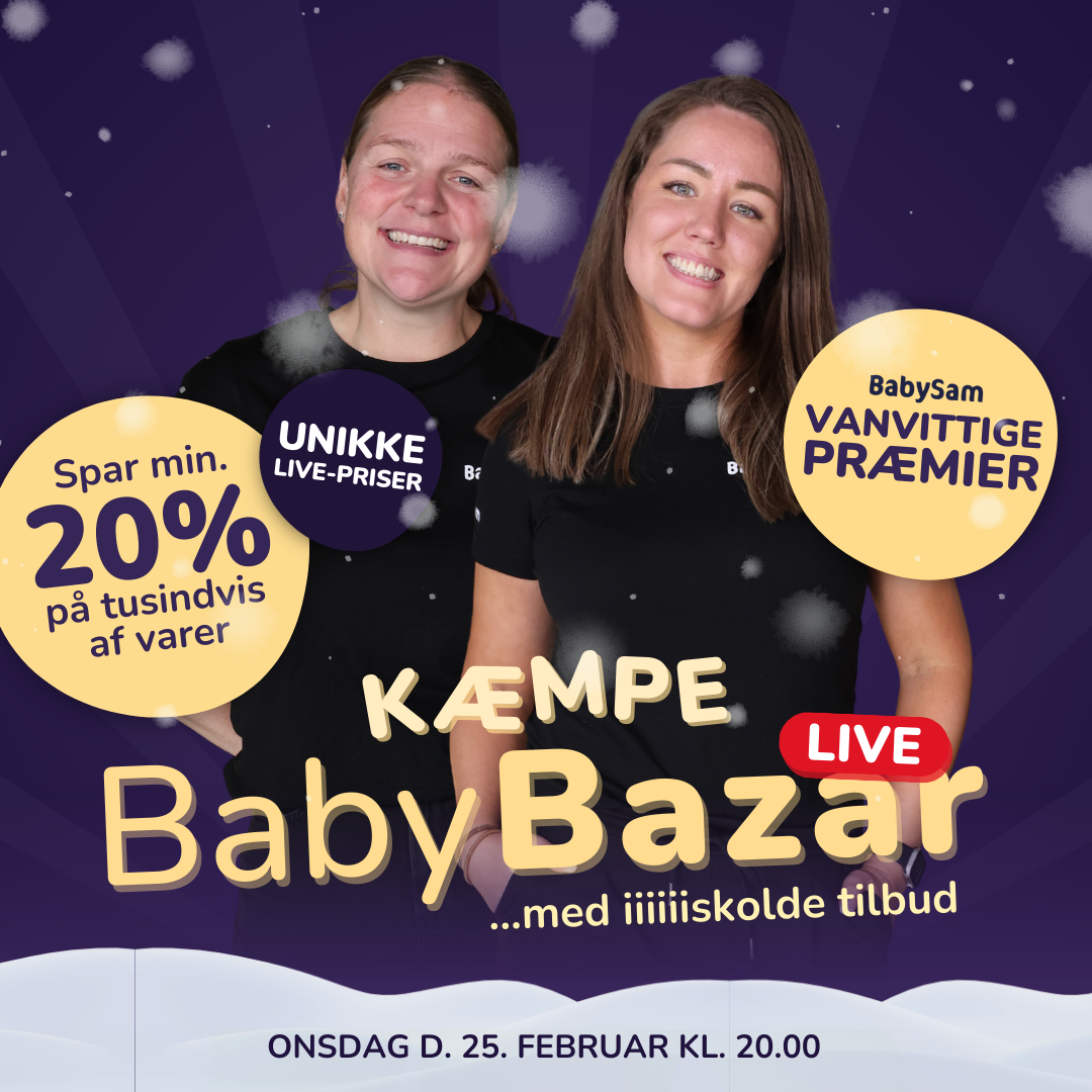 BabySam Facebook ad: KÆMPE LIVE | Spar min. 20% på tusindvis af varer, vilde…