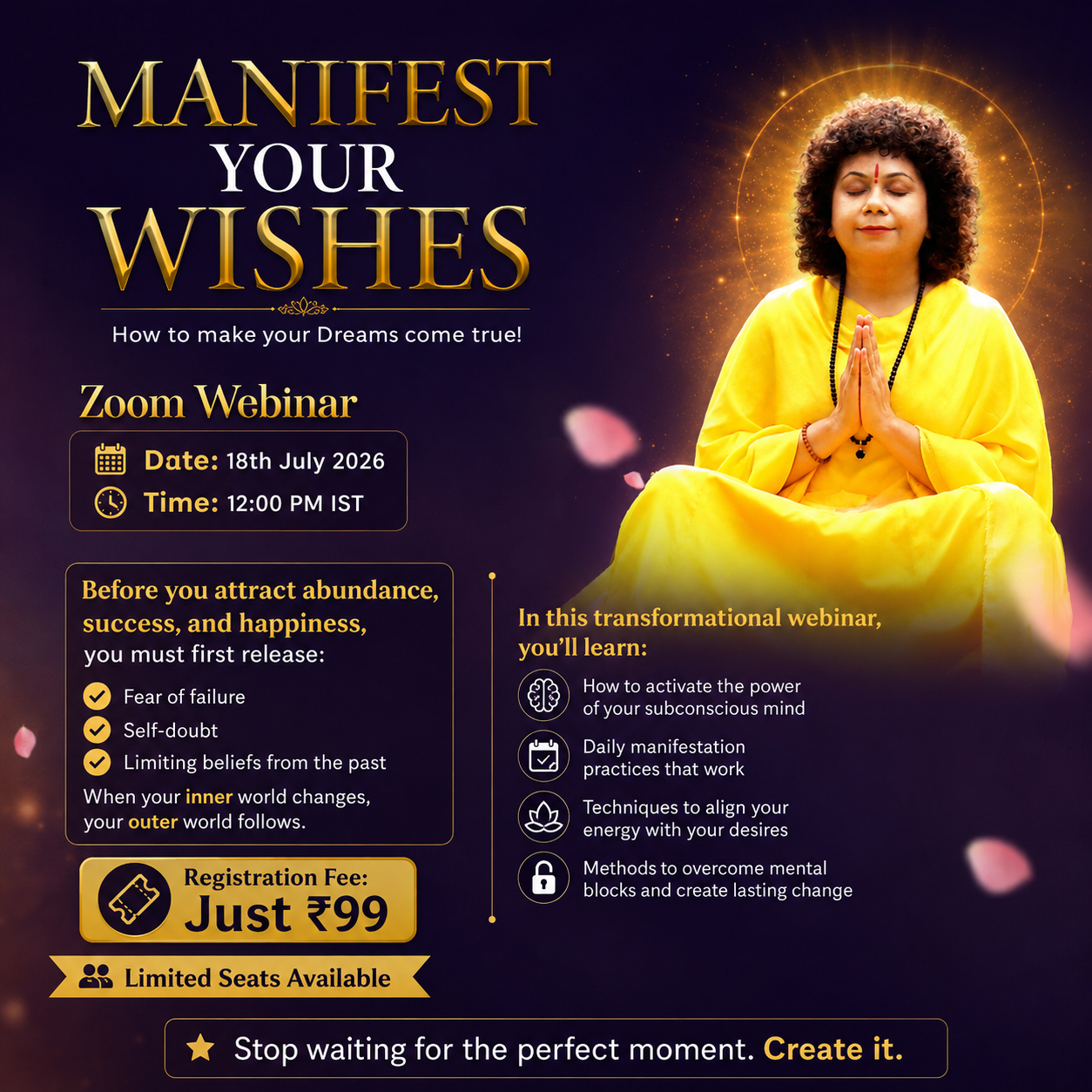 Dr. Archika Didi Facebook ad: Manifest Your Wishes in Reality | Live Webinar @ ₹99