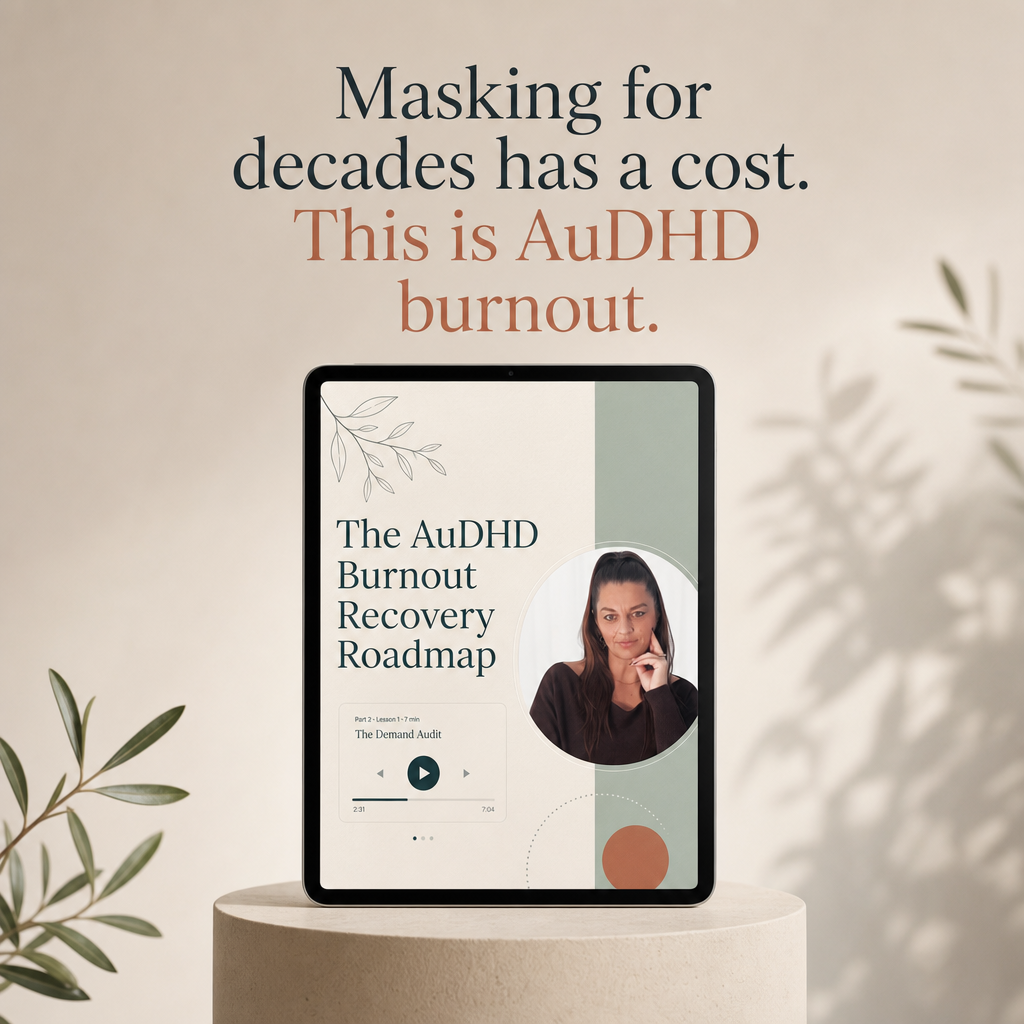 Audhd Burnout Recovery Facebook ad: The AuDHD burnout recovery course, $47 USD