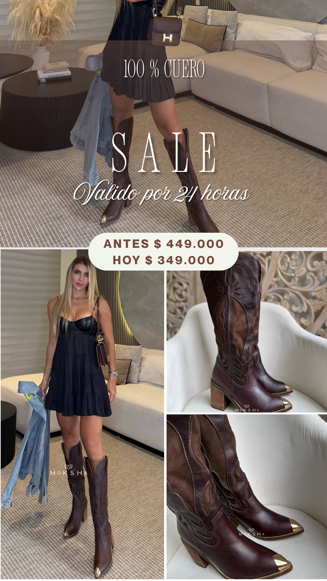 Moksha boutique 2019 Facebook ad: Solo por 24 horas: Ahorra $100.000