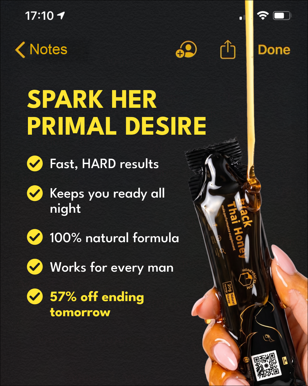 Honeypacks.com Facebook ad: The Honey That Turns Minutes To Hours
