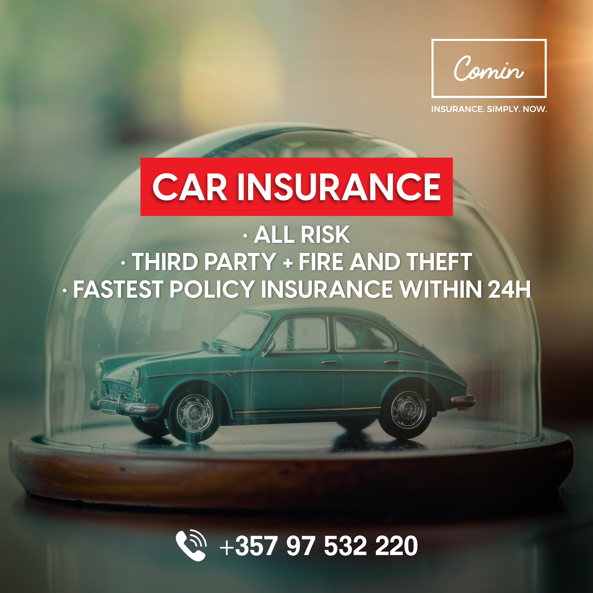 Comin Insurance Cyprus Facebook ad from Jul 28, 2025
