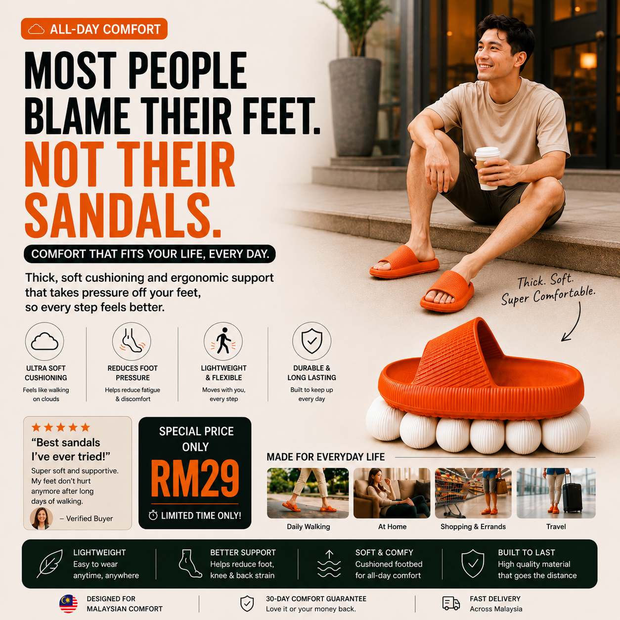 XXL Sandals Facebook ad: Walk comfortably all day