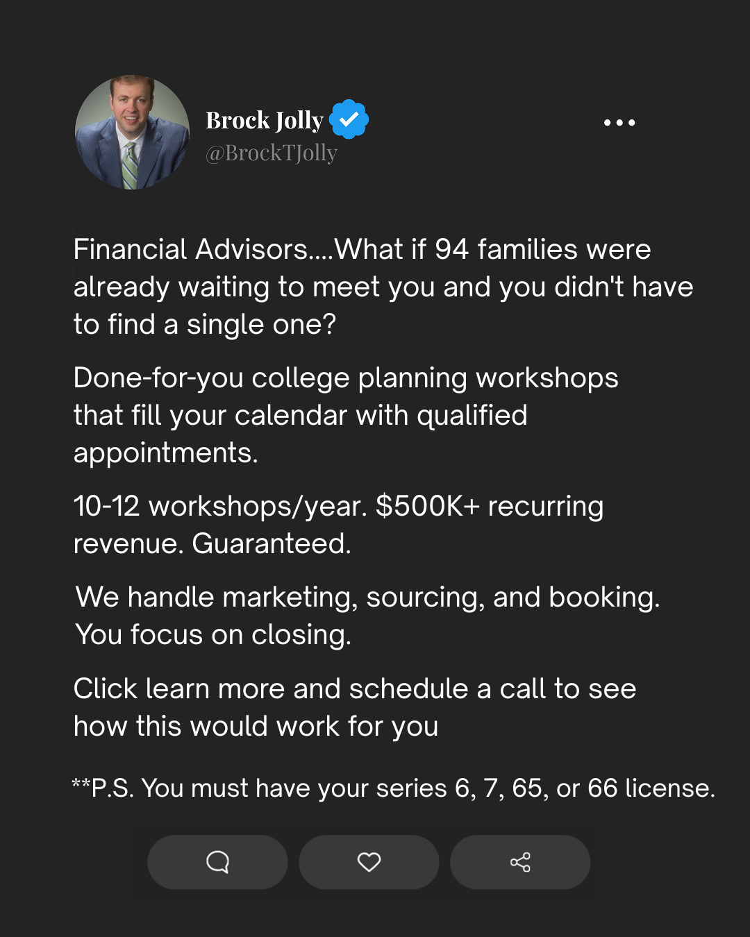 The College Funding Coach Facebook ad: Stop Prospecting. Start Closing. Click Learn More.