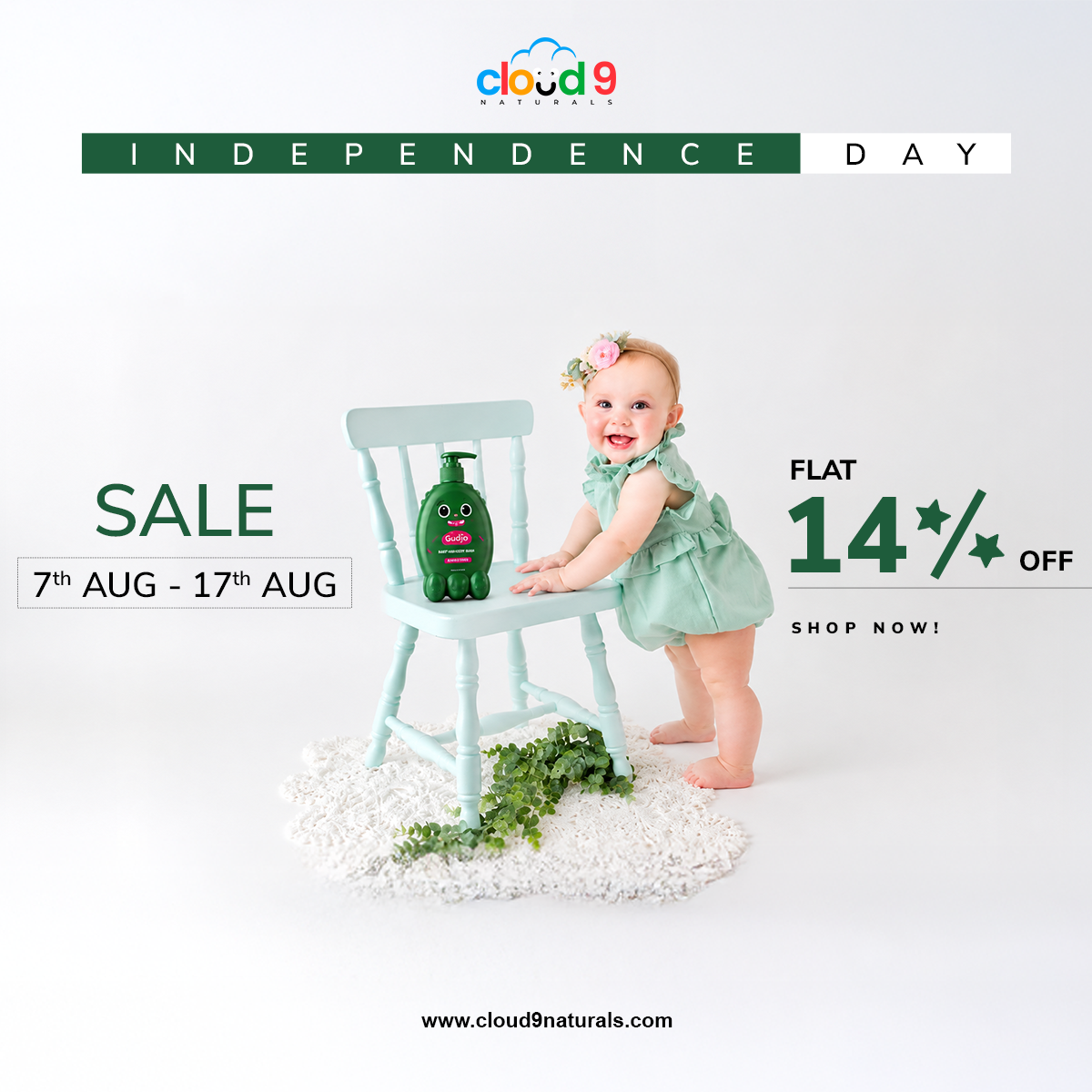 Cloud9.naturals Facebook ad: FLAT 14% OFF