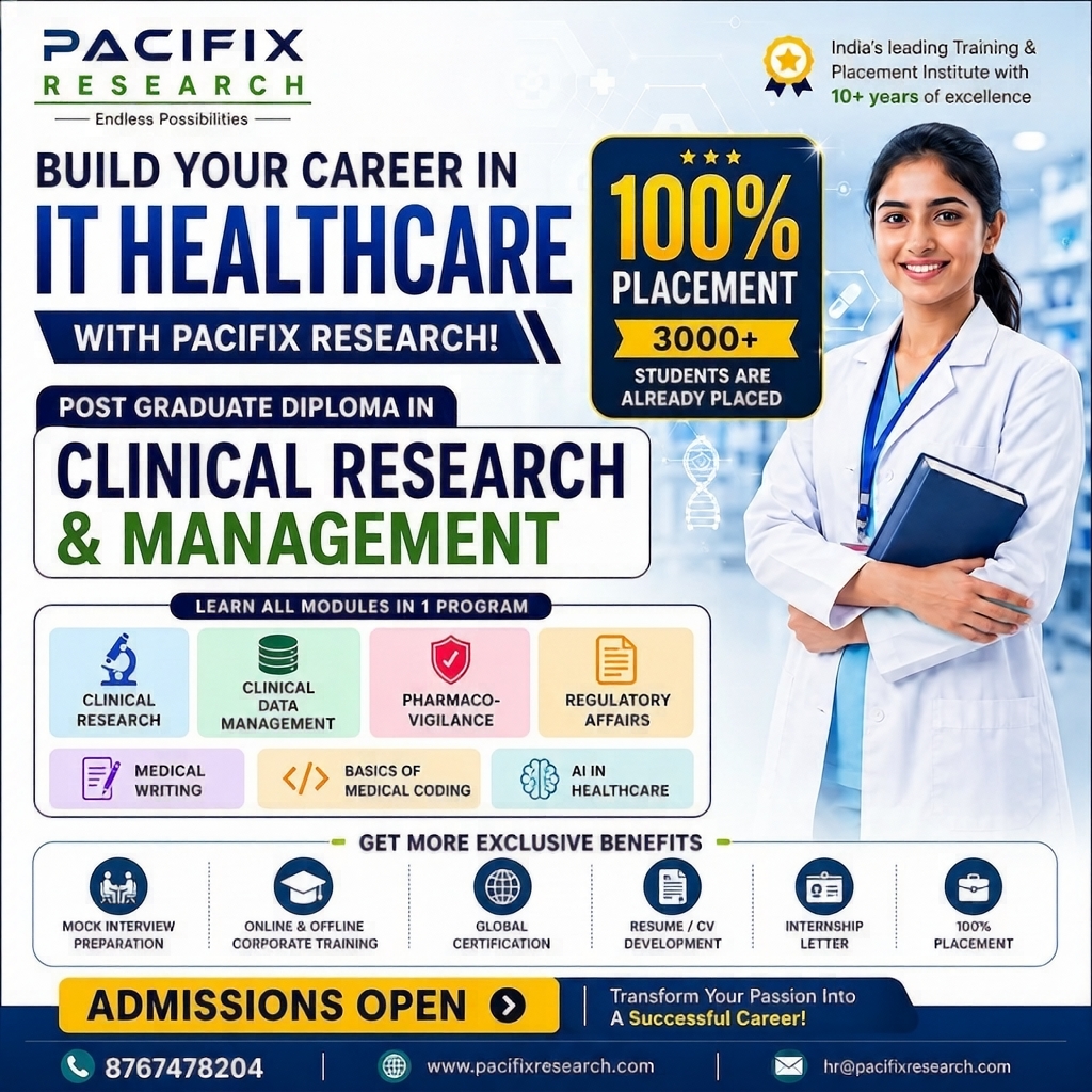 Pacifix Research Facebook ad: Admissions Open | PG Diploma in Clinical Research