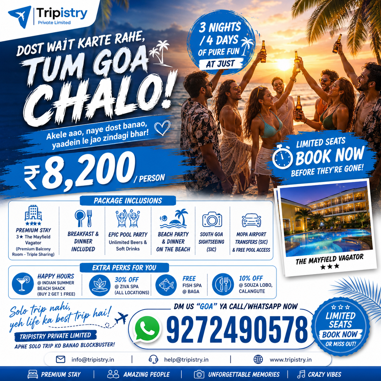 Tripistry Facebook ad: Goa Strangers Trip | 3N/4D @ Just ₹8,200!