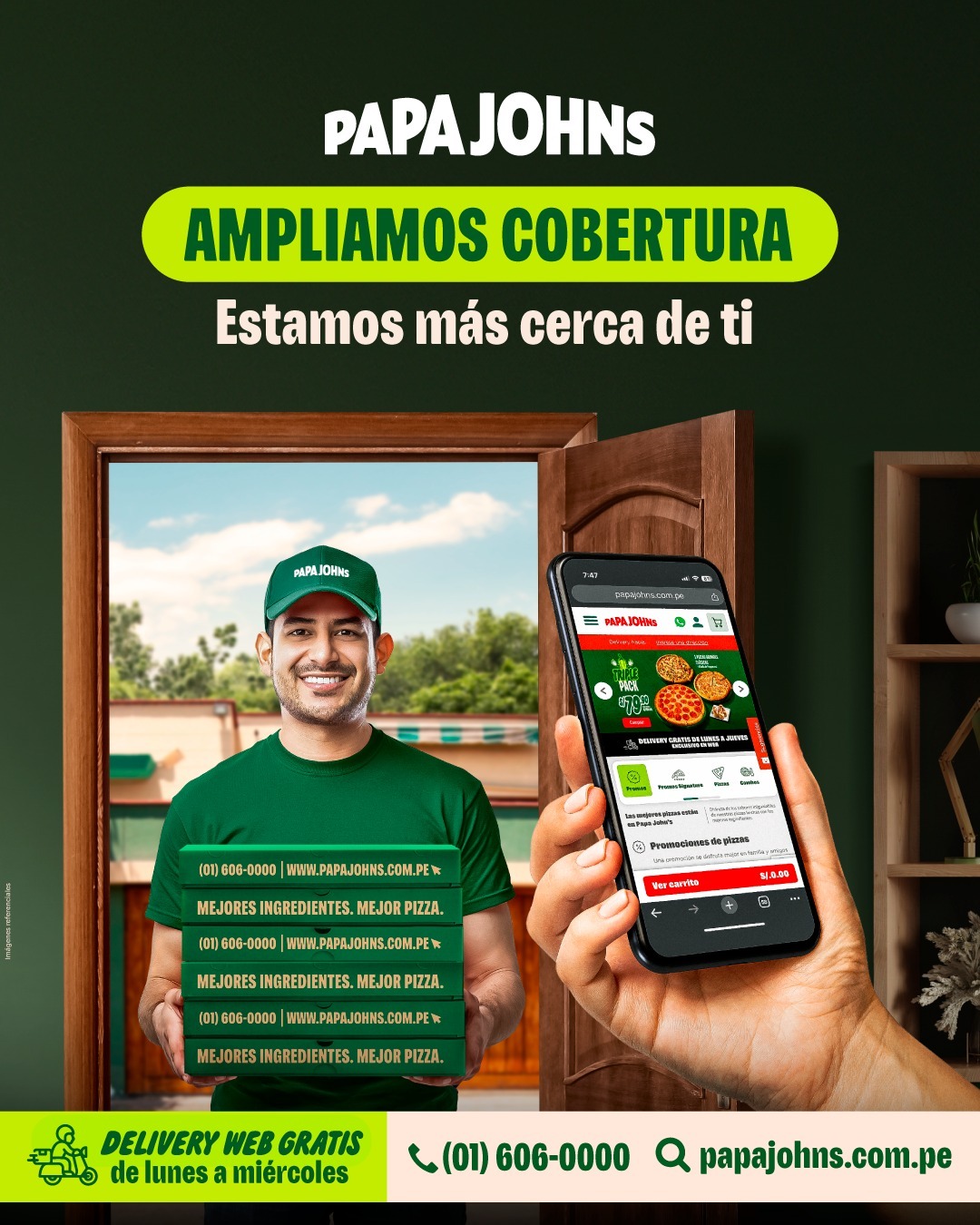 Papa John's Pizza Facebook ad: ¡Llegamos a tu casa!
