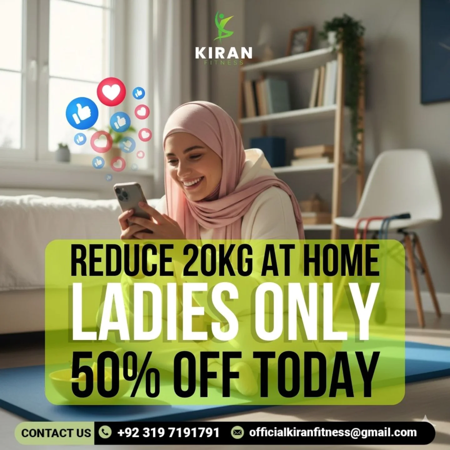 Kiran Fitness Facebook ad: 1Daily live sessions