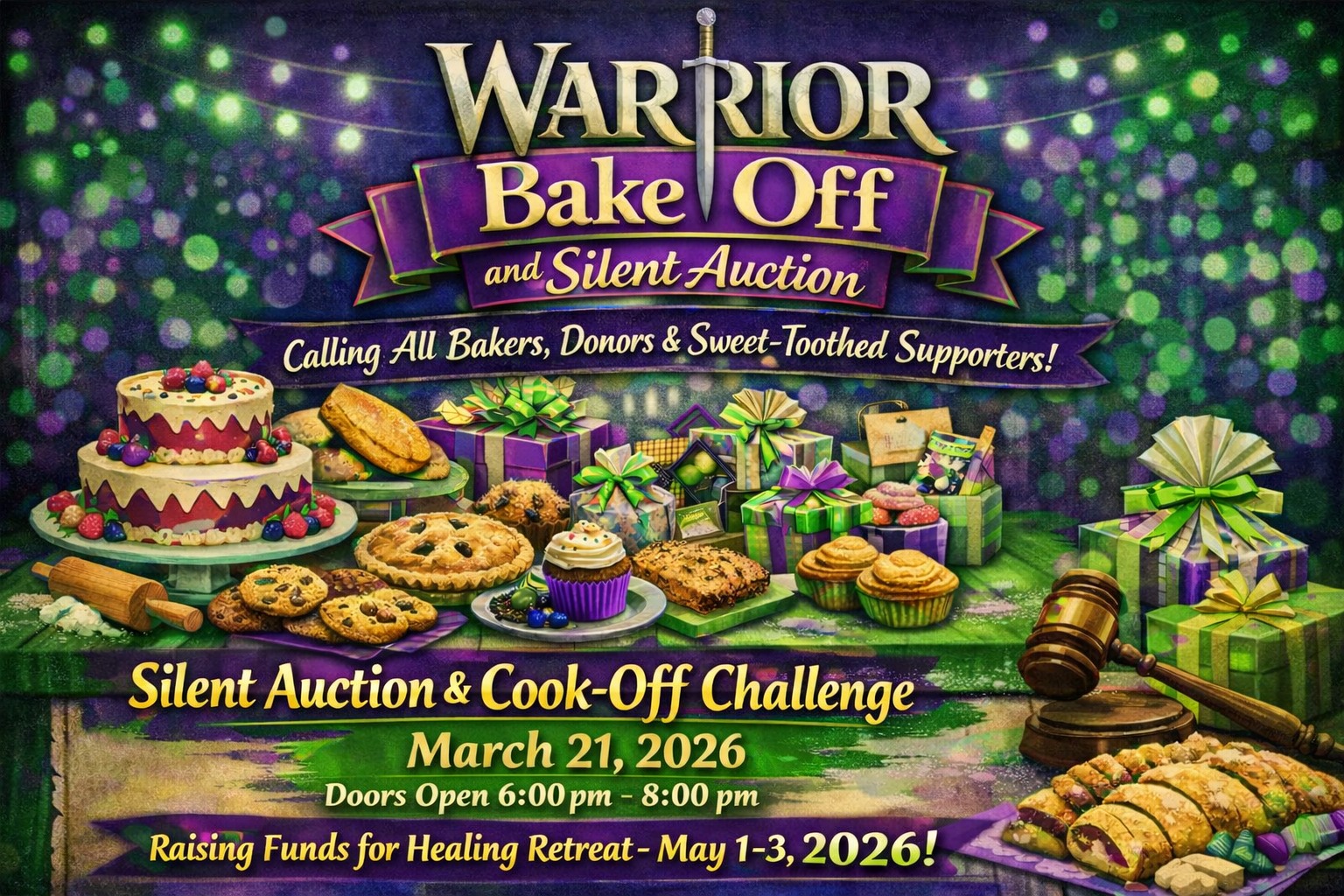 Lea Hering Lewis Facebook ad: Warrior Bake Off and Silent Auction.