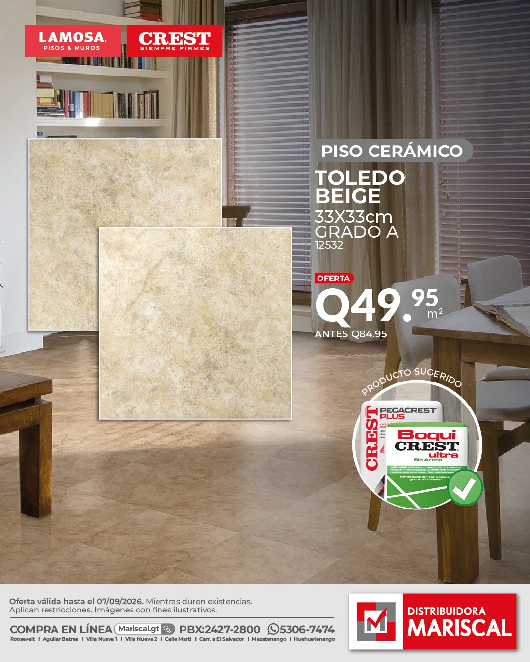 Distribuidora Mariscal Facebook ad: Piso Cerámico Toledo Beige 33×33 cm a Q49.95…