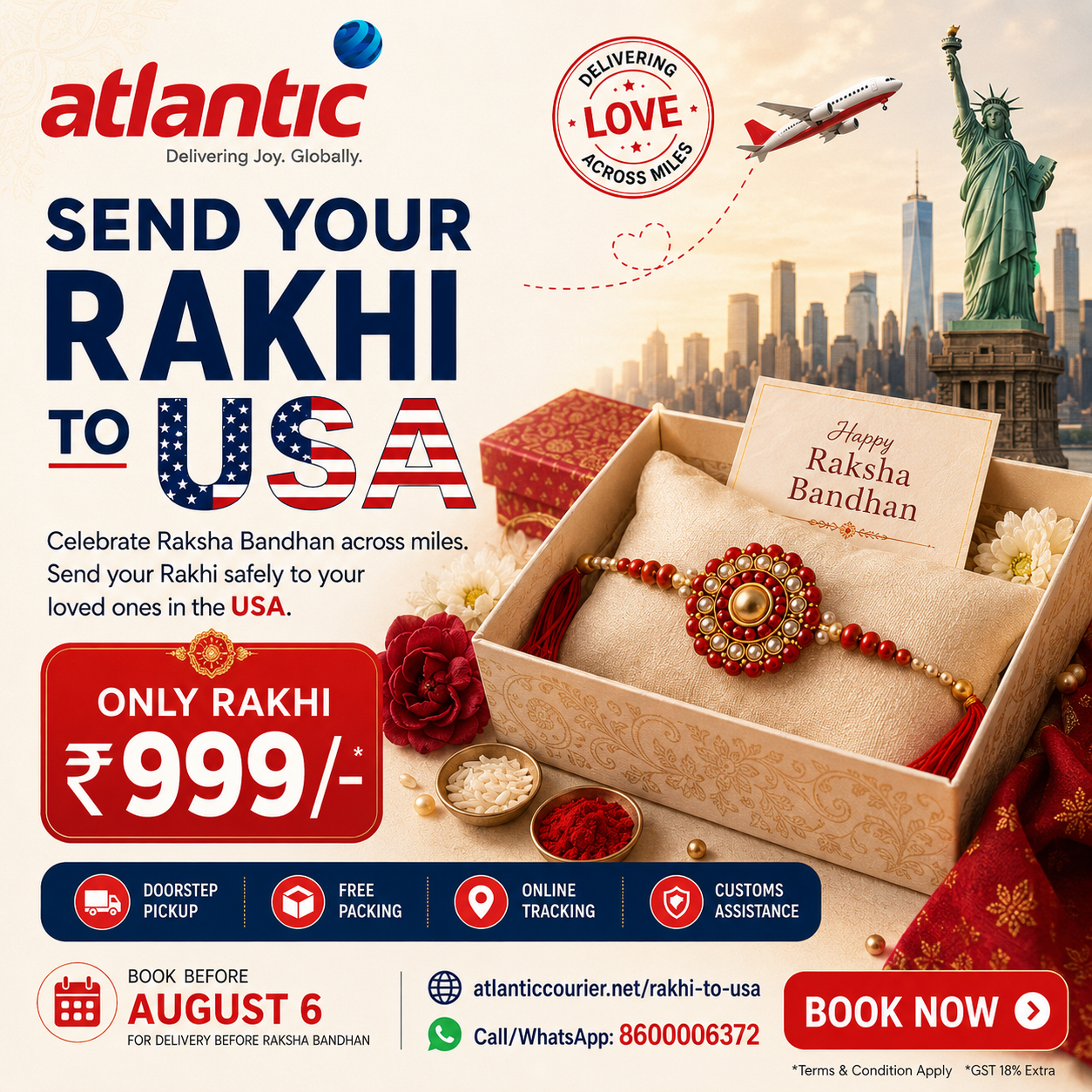 Atlantic International Express Facebook ad: Send Rakhi to USA from ₹999