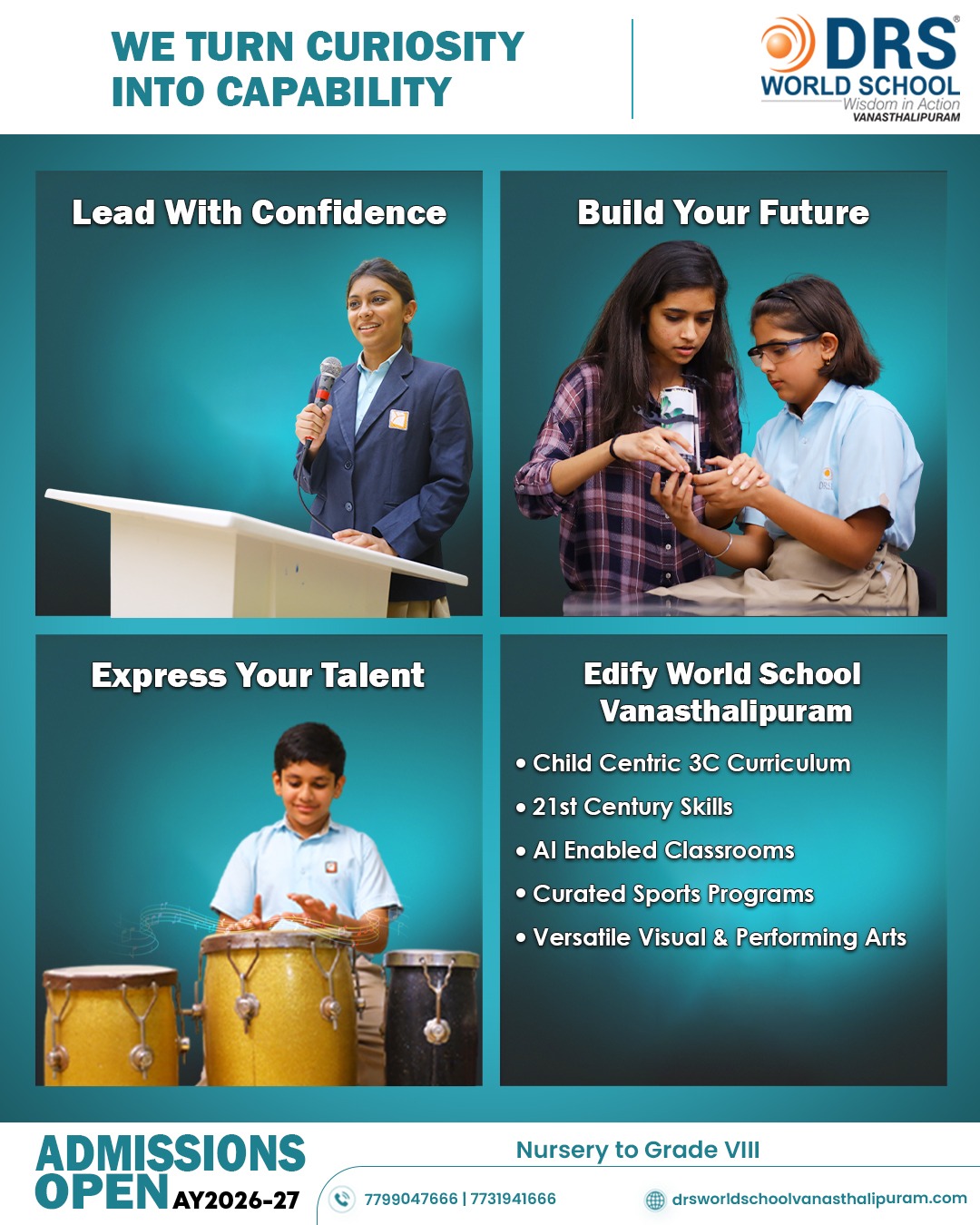 DRS World School Vanasthalipuram Facebook ad: Real experiences. Real learning.