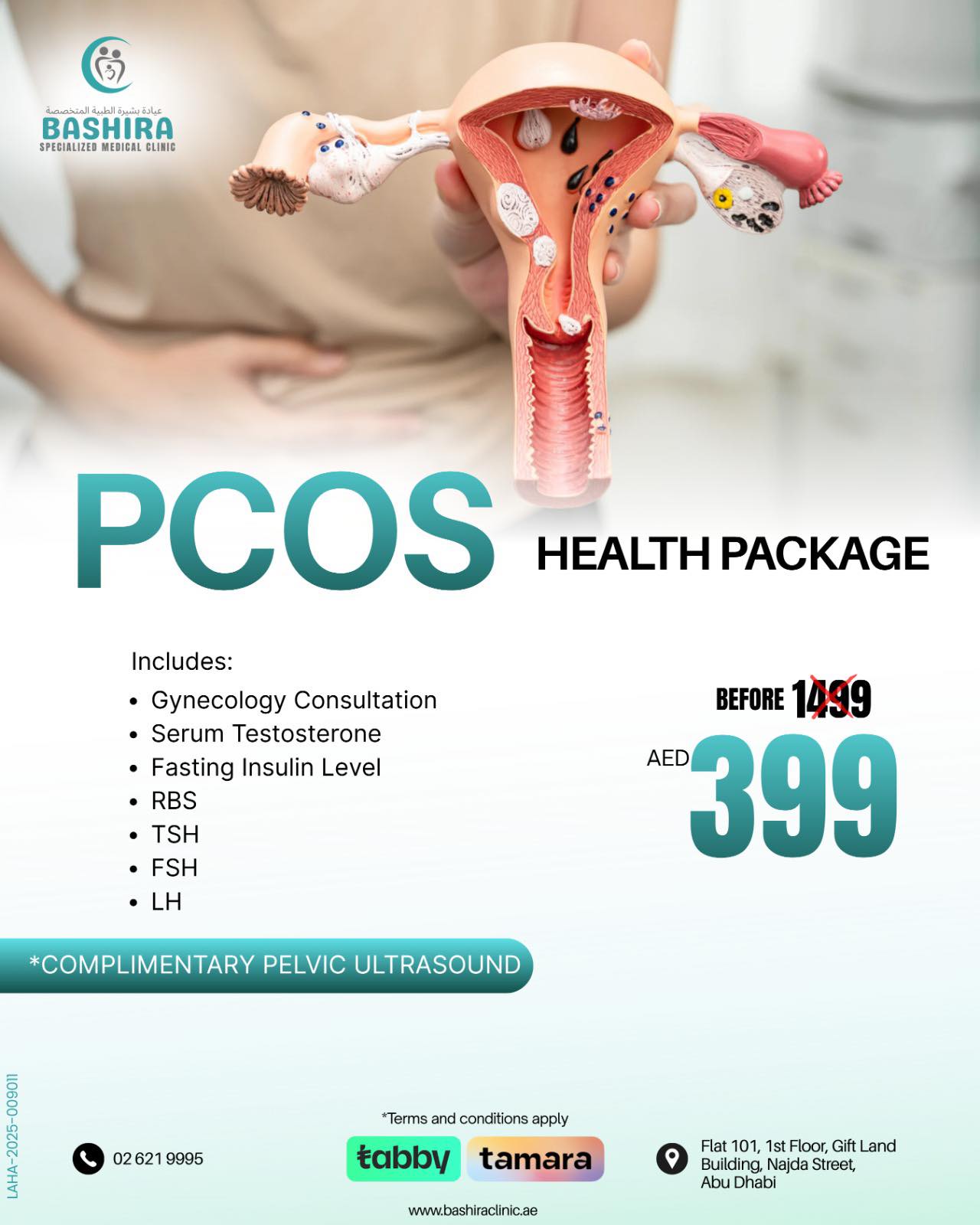 Bashira Specialized Medical Clinic Facebook ad: Struggling with irregular cycles, weight changes, or acne?