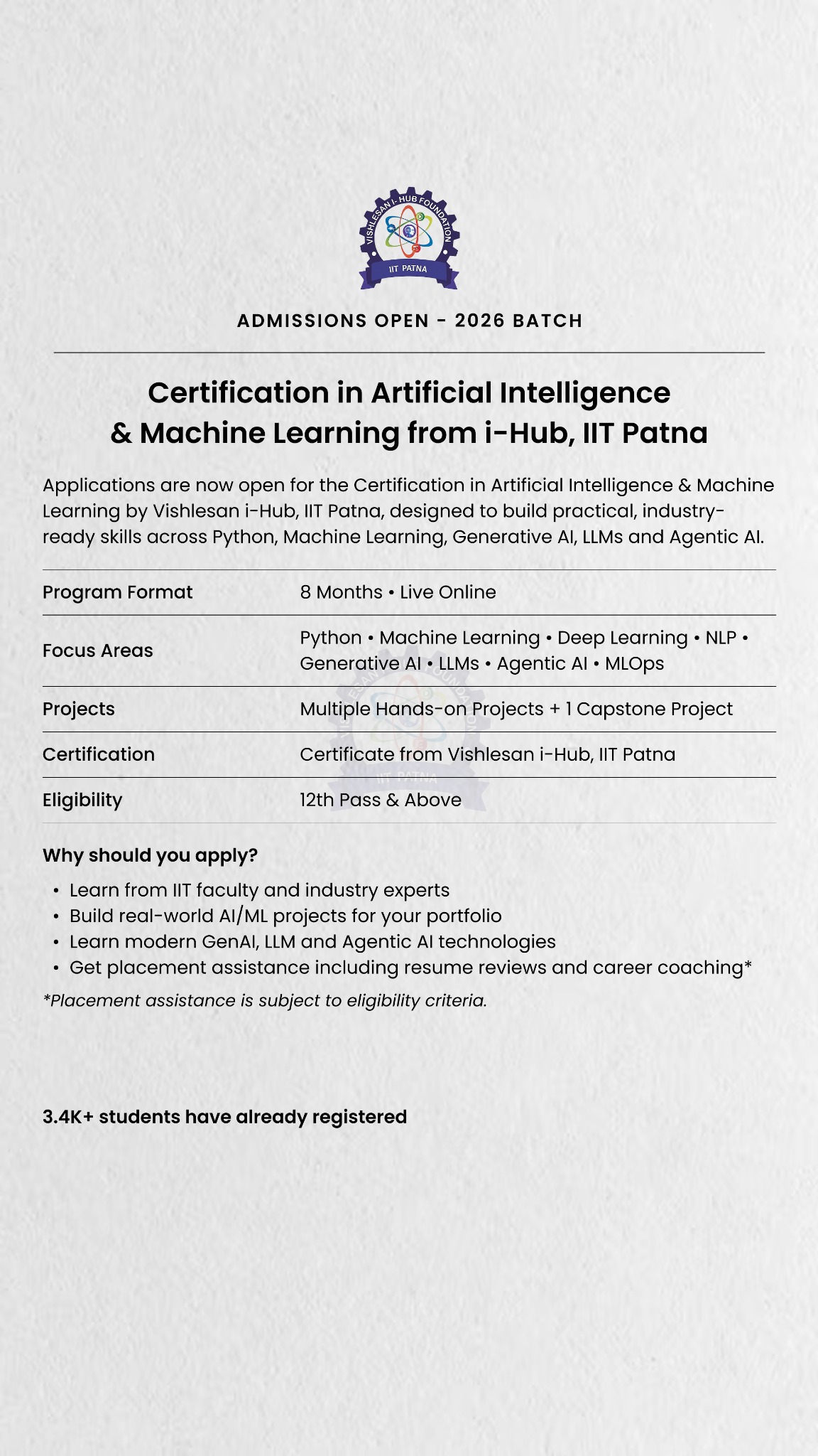 I-Hub IIT Patna Artificial Intelligence and Machine Learning Facebook ad