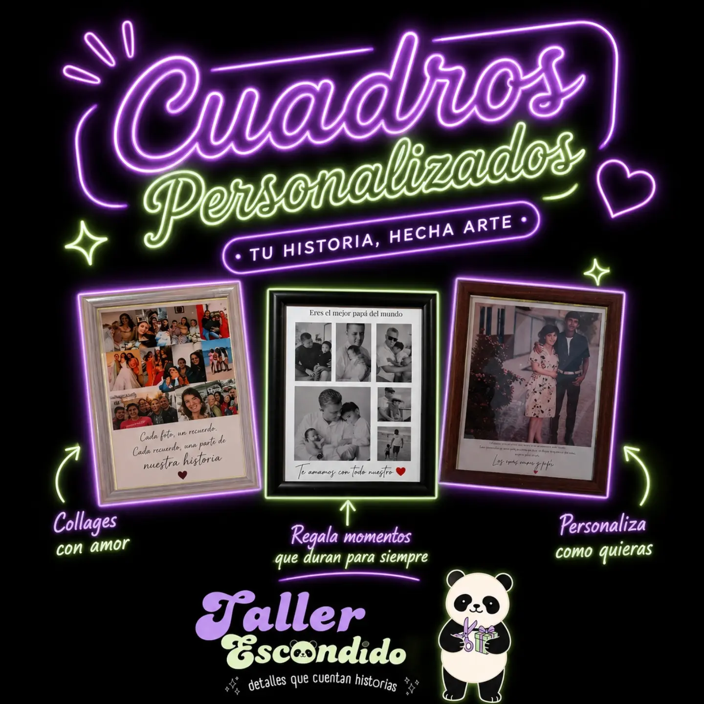 Taller.Escondido Facebook ad: Convierte tus mejores recuerdos en un cuadro único.