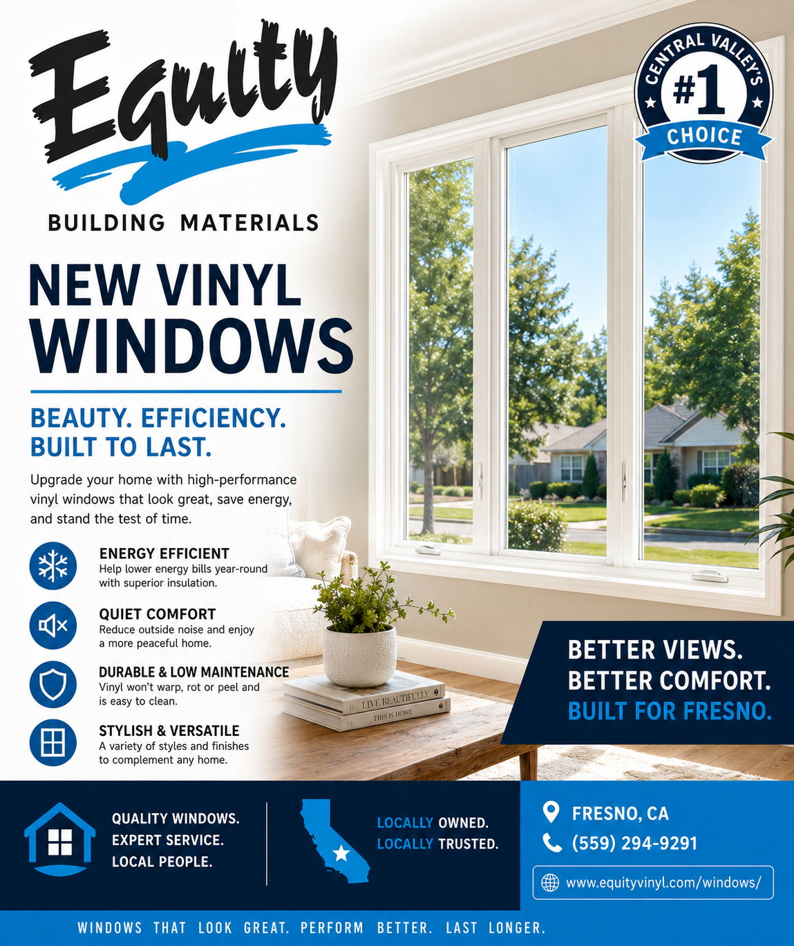 Equity Building Materials, Inc. Facebook ad: New Energy Efficient Vinyl Windows & Patio Doors