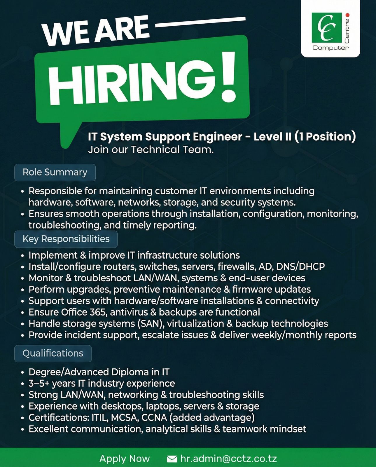 Computer Centre Tanzania Limited Facebook ad: We’re expanding our technical team and looking for…