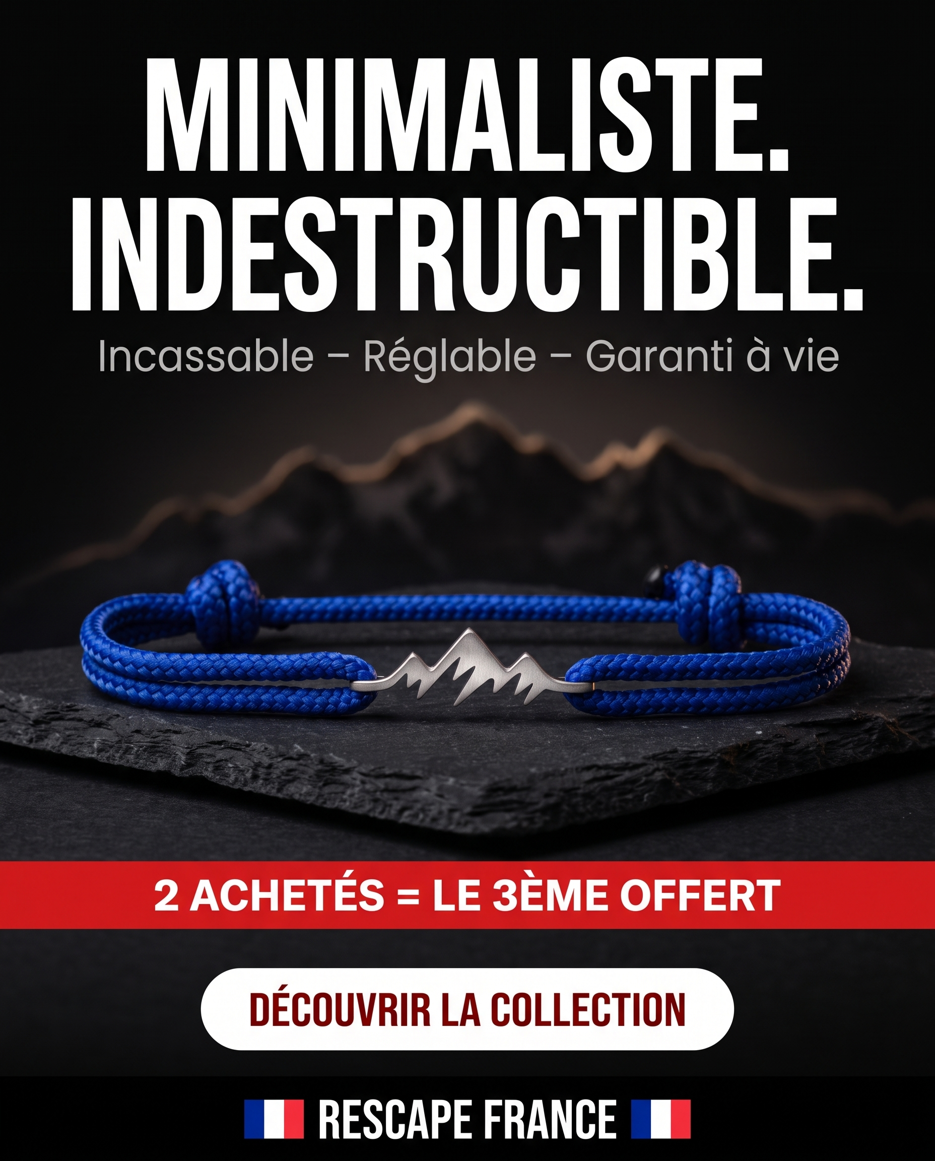 Rescapé France Facebook ad: 2 achetés = le 3ème offert