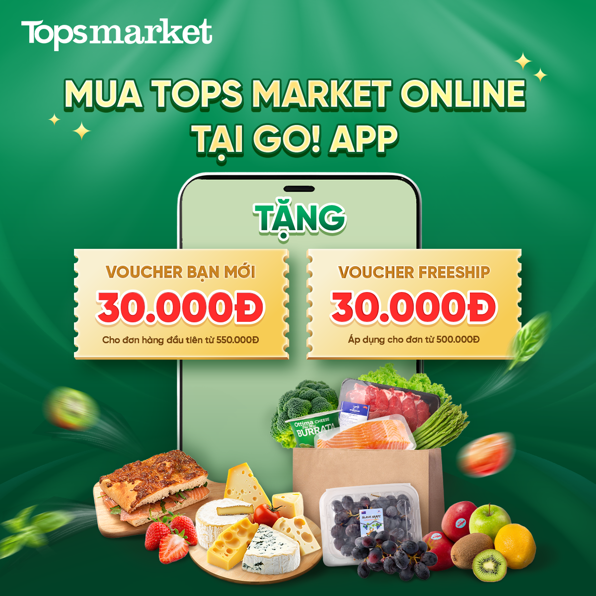 Tops Market Facebook ad: SĂN VOUCHER 30.000Đ