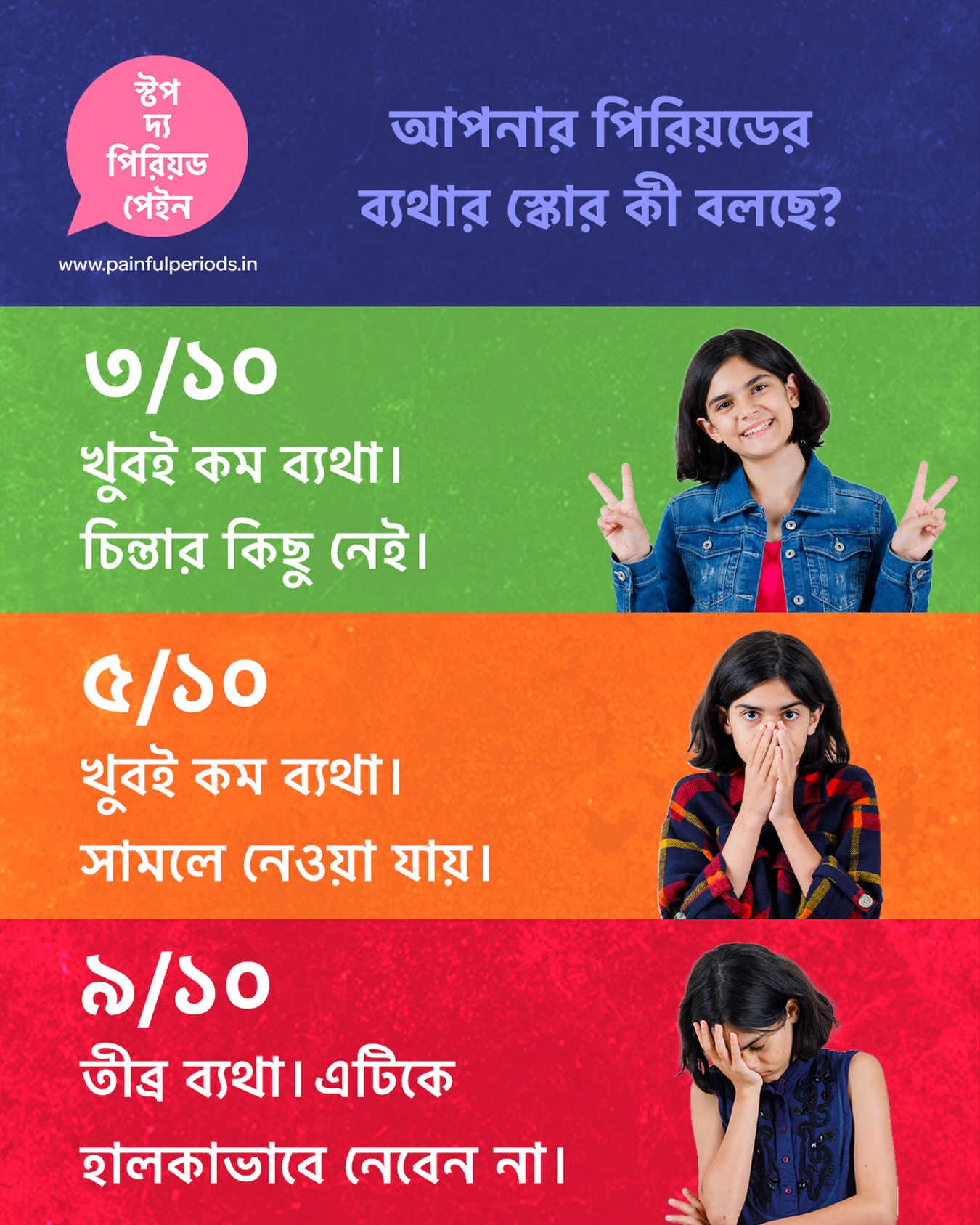Stop the Period Pain Facebook ad: Everyone’s period pain is different…