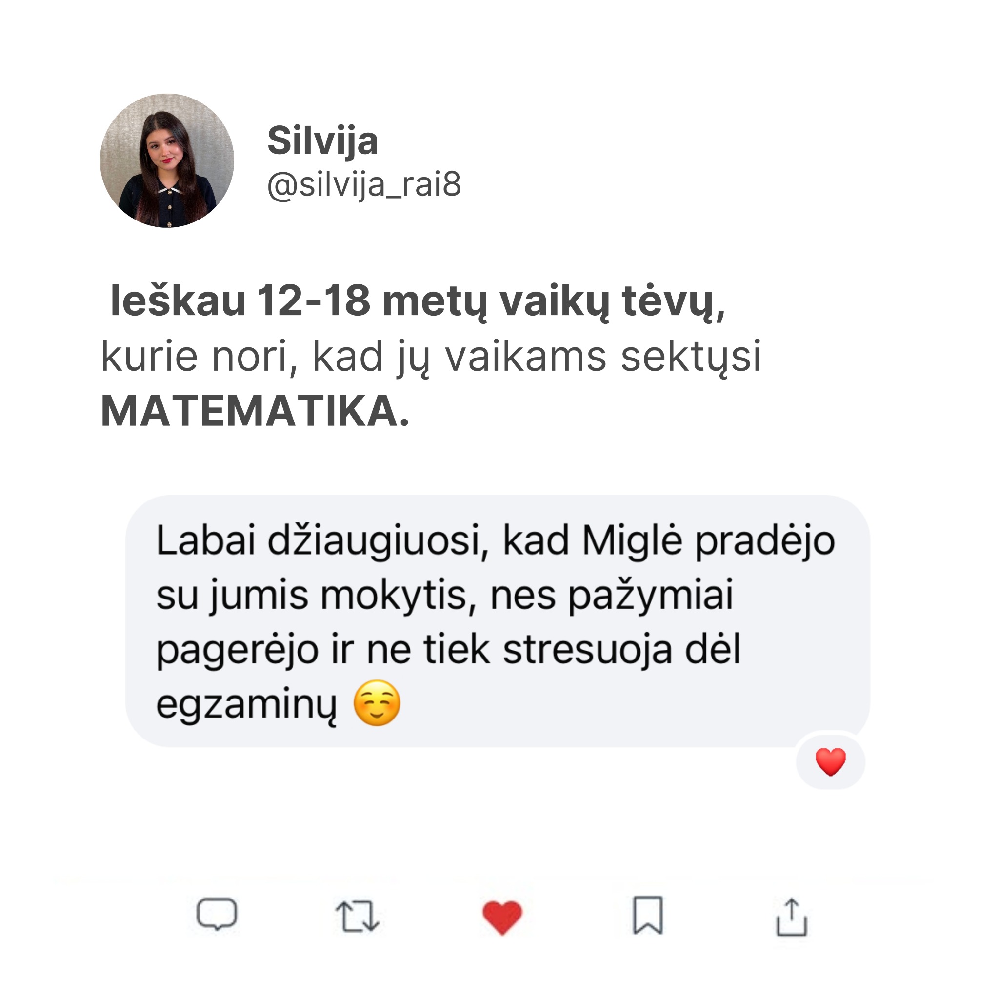 Matematikos mokytoja Silvija Facebook ad