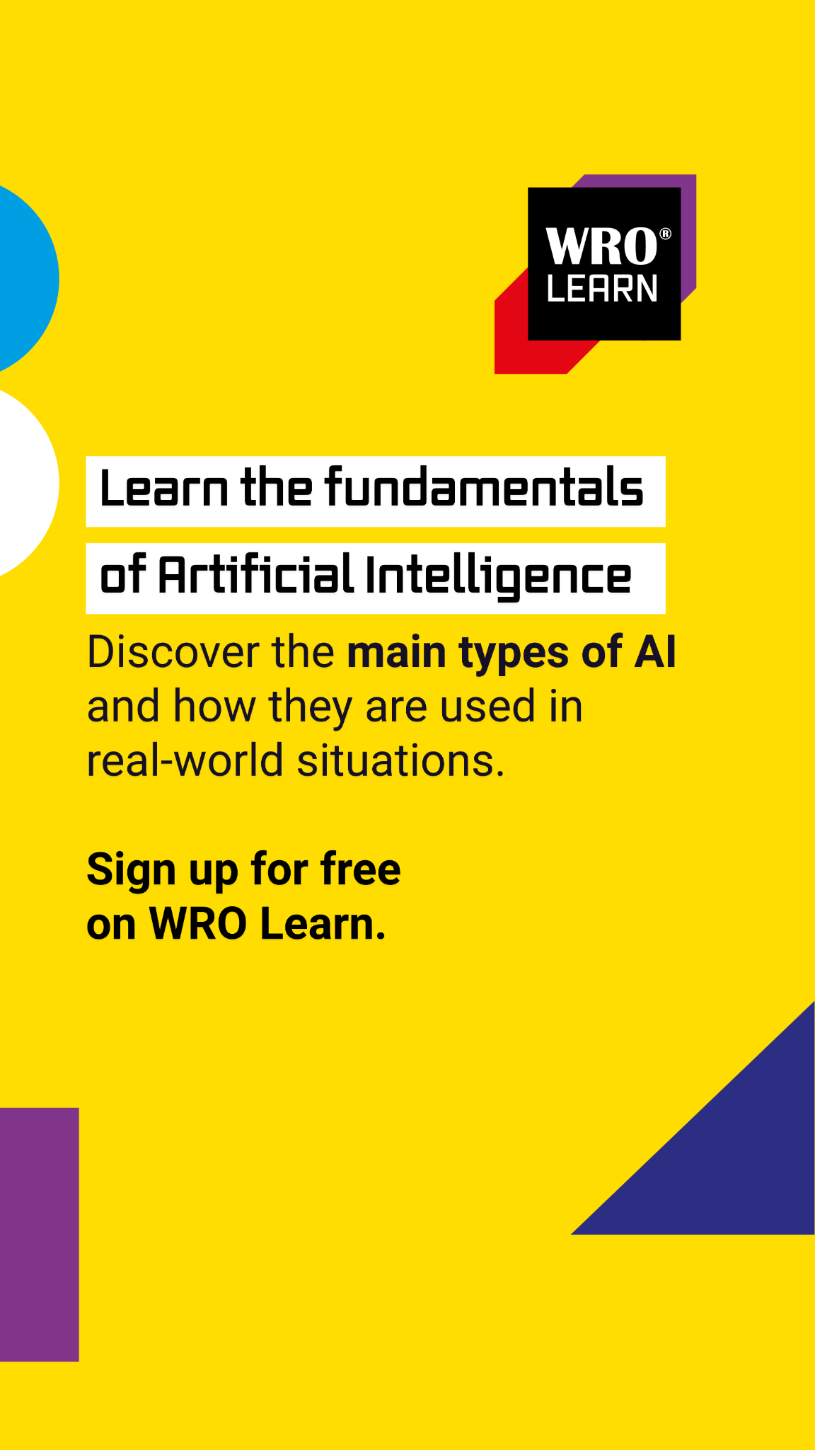 World Robot Olympiad Facebook ad: Course Introduction to AI | WRO Learn Platform