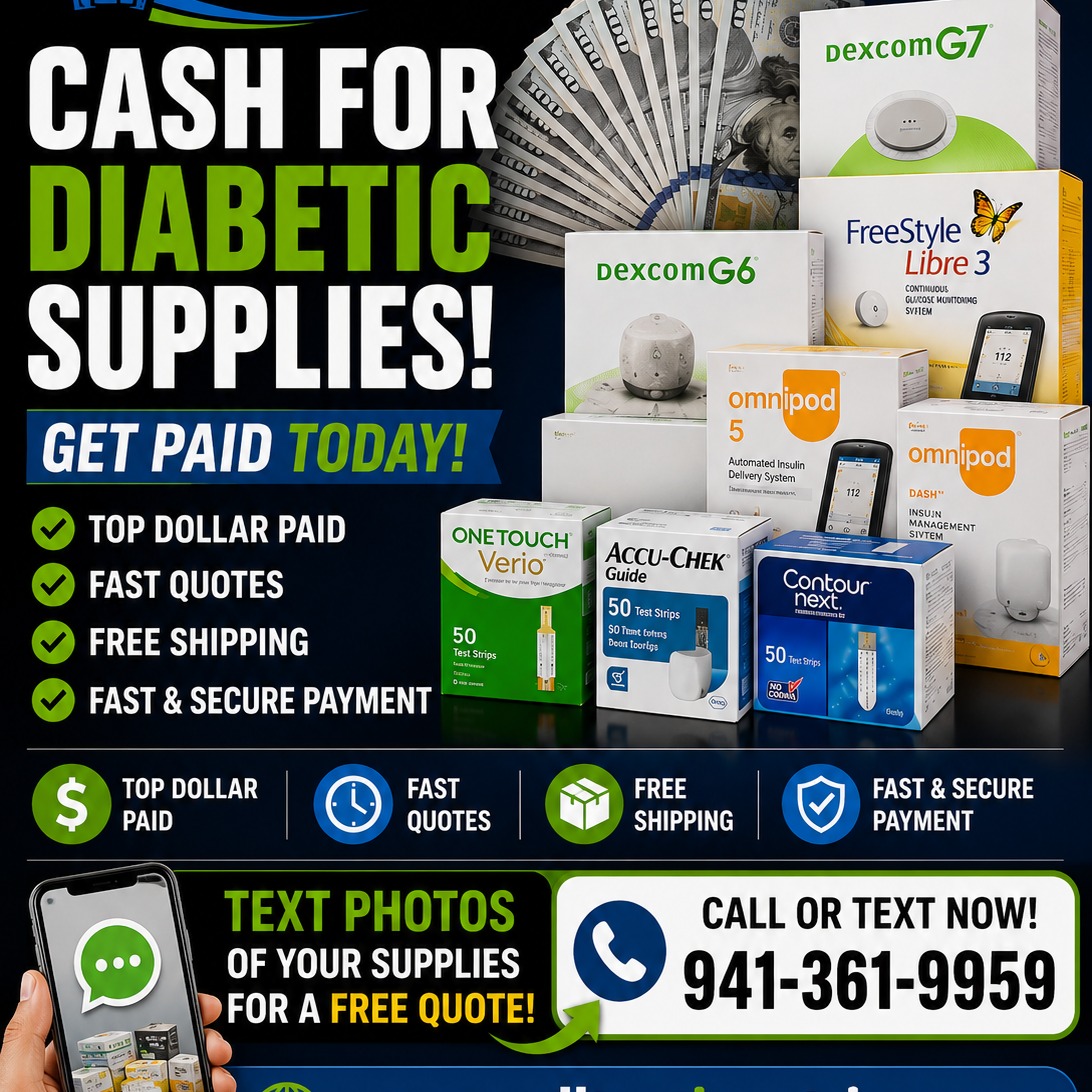 SRQ Diabetic Surplus Facebook ad: Sell Testing Strips, Cash for Diabetic Supplies, Same-Day…