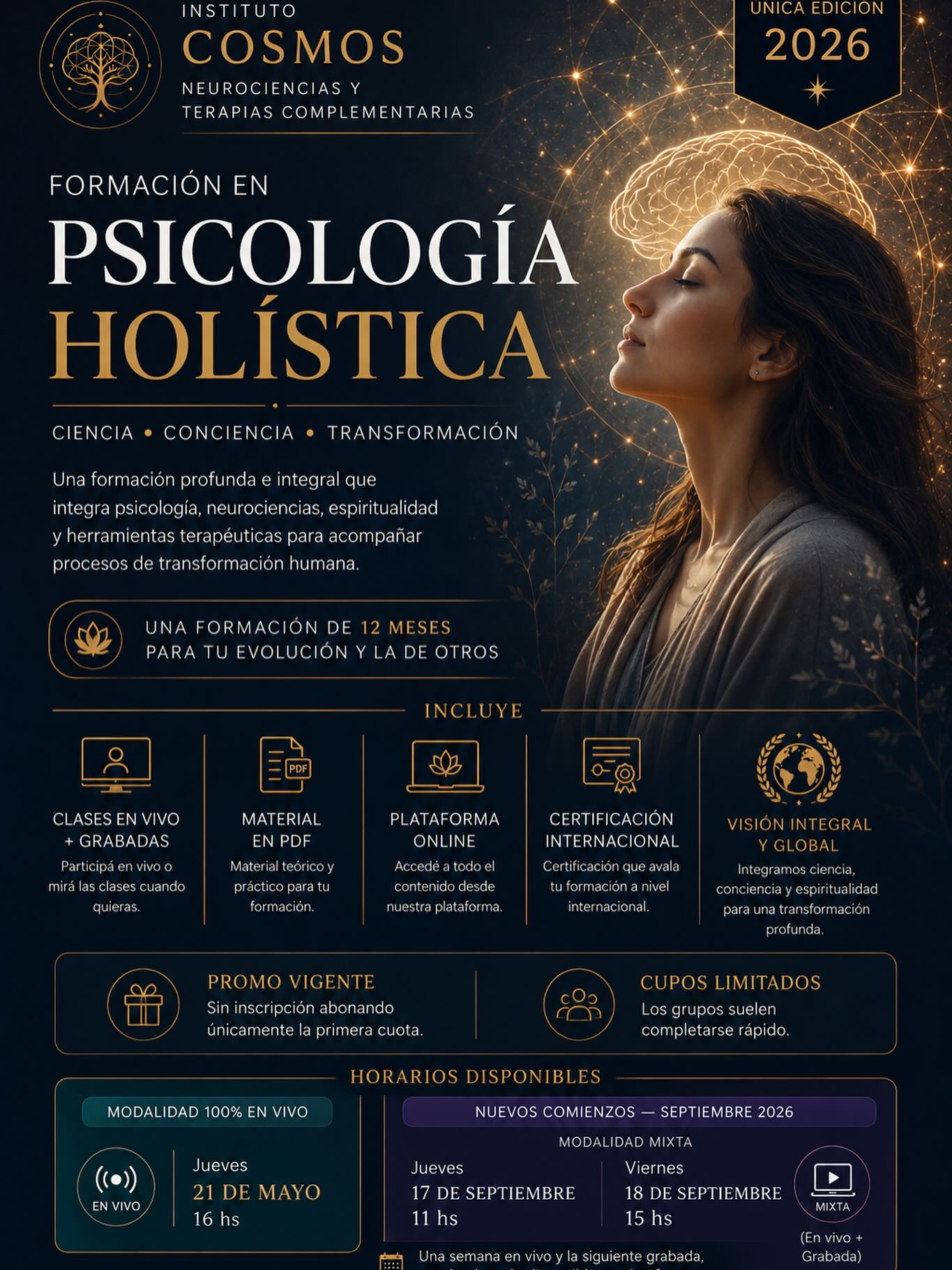 Astral y esoterica Facebook ad: Formación en Psicología Holística, Única edición 2026