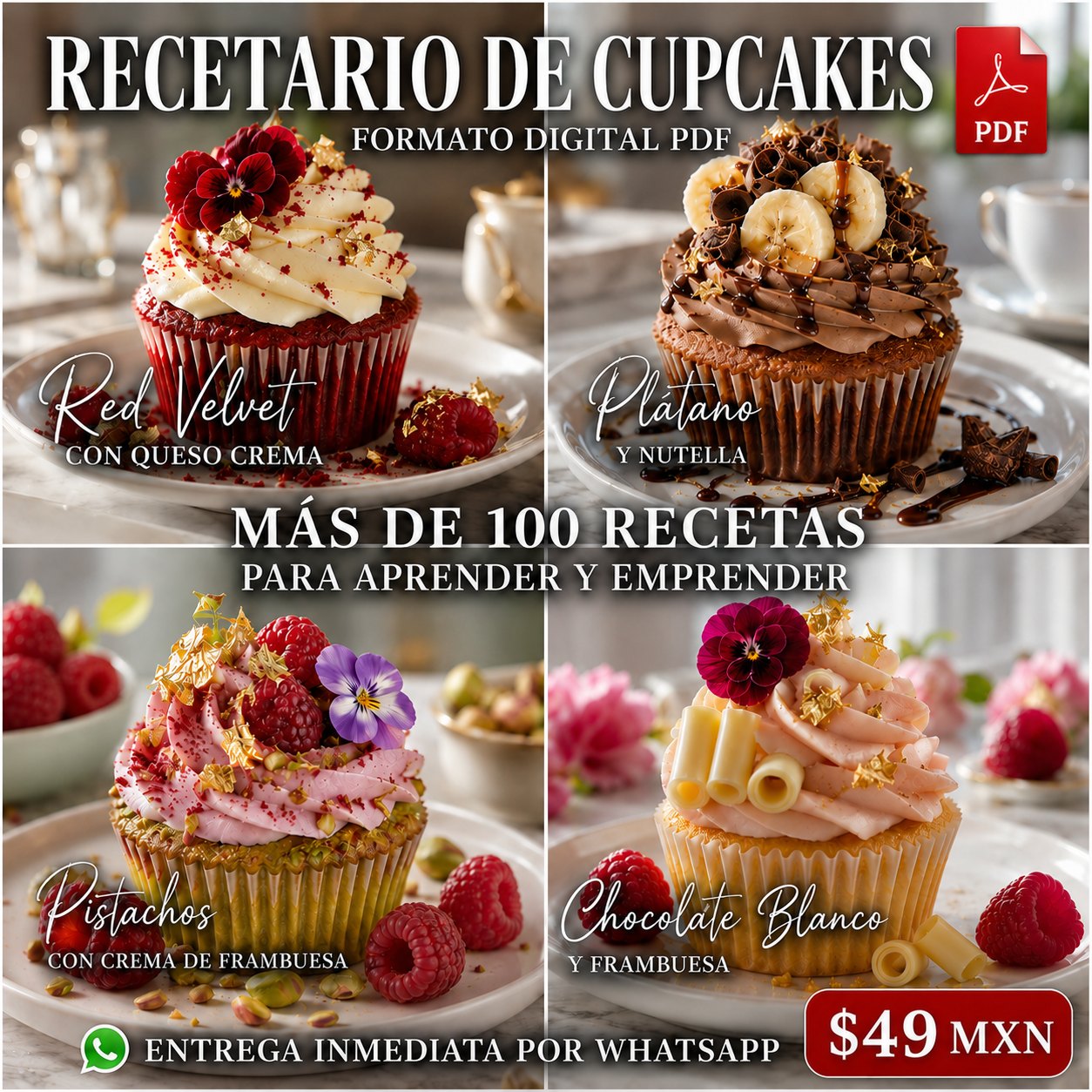 Repostería Creativa Facebook ad: ¡Recetario 101 RECETAS DE CUPCAKES en formato PDF!