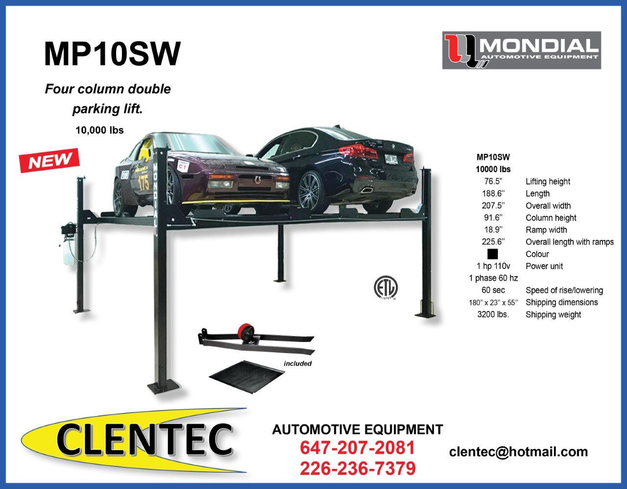 Adam Botham Facebook ad: PARKING LIFT DOUBLE WIDE - CAR HOIST - CLENTEC