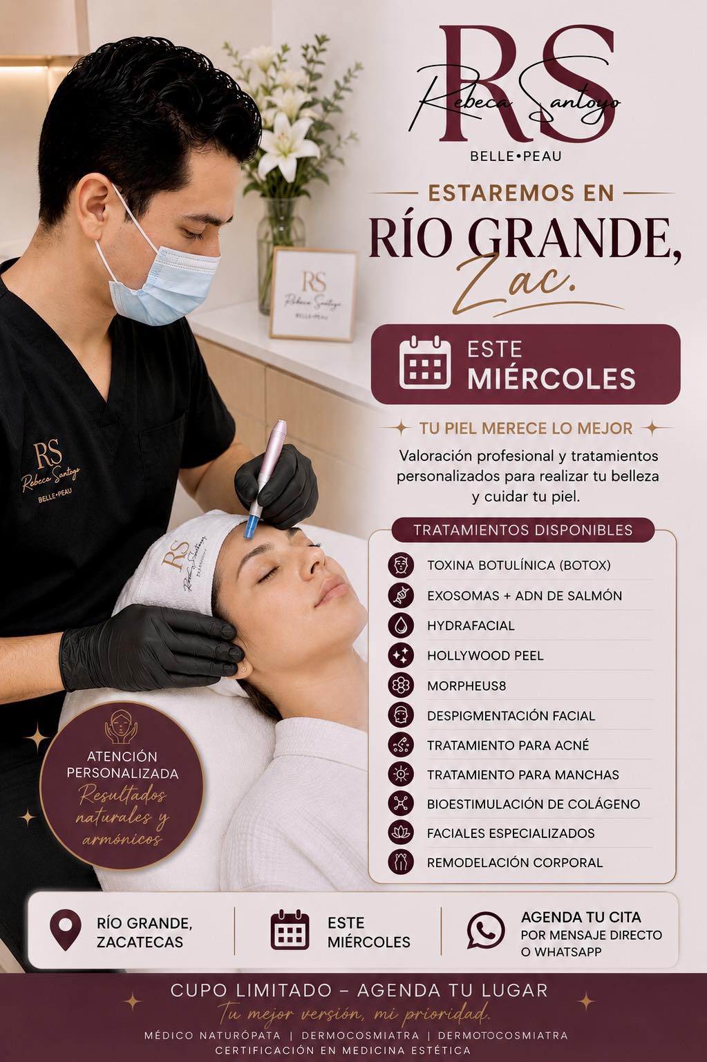 Rebecca Santoyo Belle Peau Facebook ad: RÍO GRANDE, ZAC, ¡NOS VEMOS ESTE MIÉRCOLES!